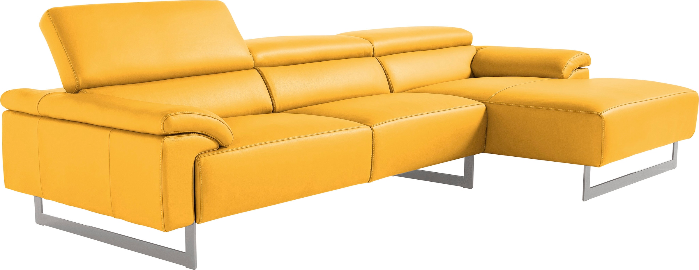 Egoitaliano Ecksofa "Malika, edel und bequem, Designsofa mit hochwertigen Bezügen, L-Form" mit Recamiere, inkl. Kopfteilverstellung und chromfarbenen Metallfüssen