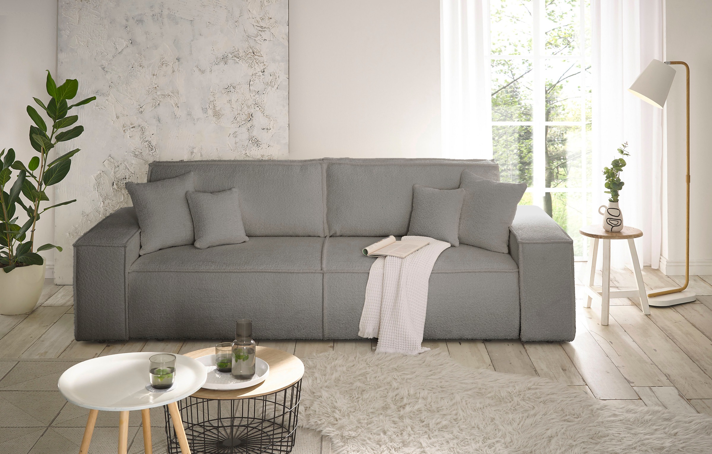 andas 3-Sitzer »FINNLEY Schlafsofa 257 cm, Schlaffunktion mit Bettkasten (200/136cm)«, in Aqua Clean-Bouclé, Struktur fein u. Cord