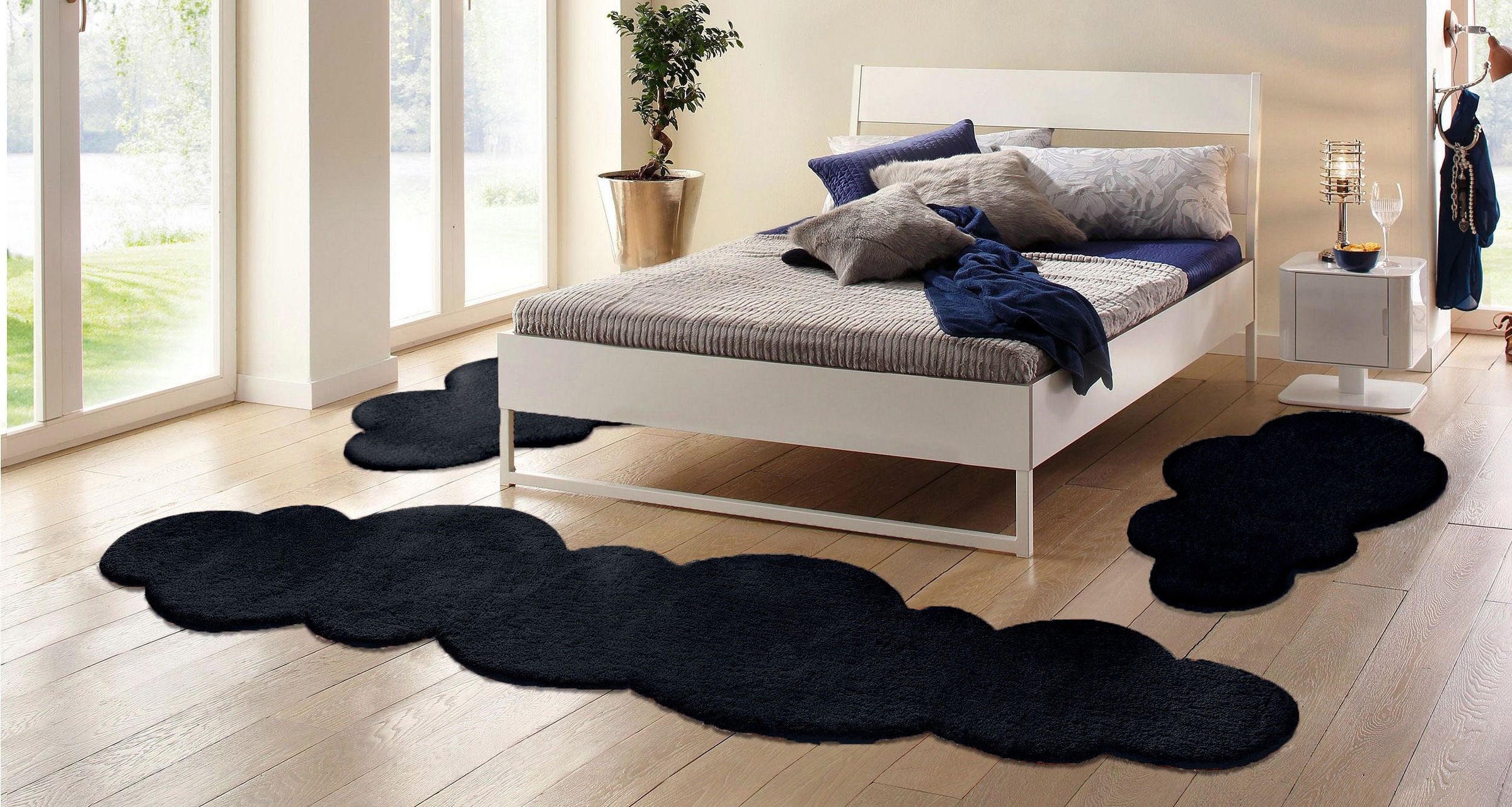 my home Bettumrandung »Microfaser Teppich Magong, besonders weich, sehr feiner Flor«, (3 tlg.), Wolkenform, uni Bettvorleger, Läufer-Set, Schlafzimmer, Kinderzimmer