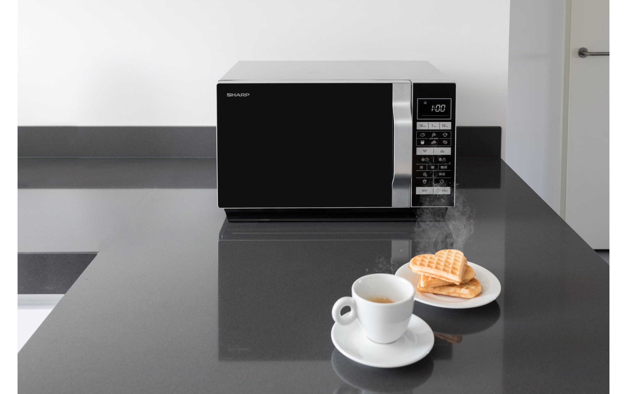 Sharp Mikrowelle »R860S Silberfarben Schwarz«, 900 W