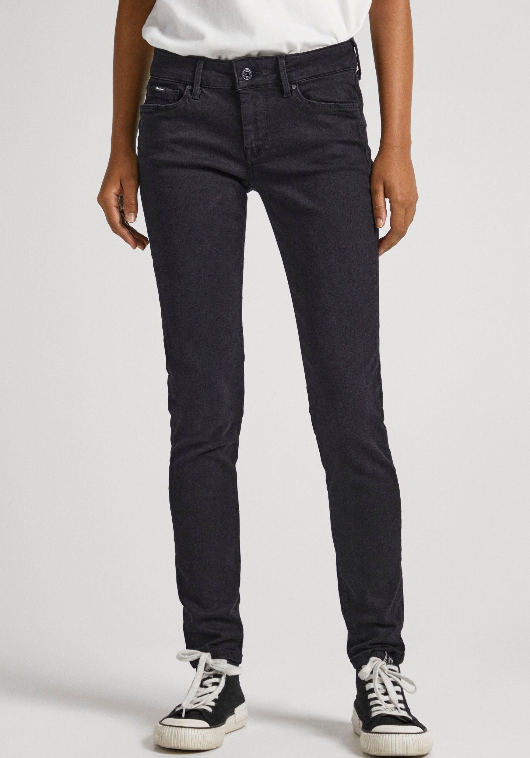 Pepe bei online mit im 5-Pocket-Stil Jeans und 1-Knopf Bund Skinny-fit-Jeans kaufen Schweiz Jelmoli-Versand Stretch-Anteil »SOHO«,