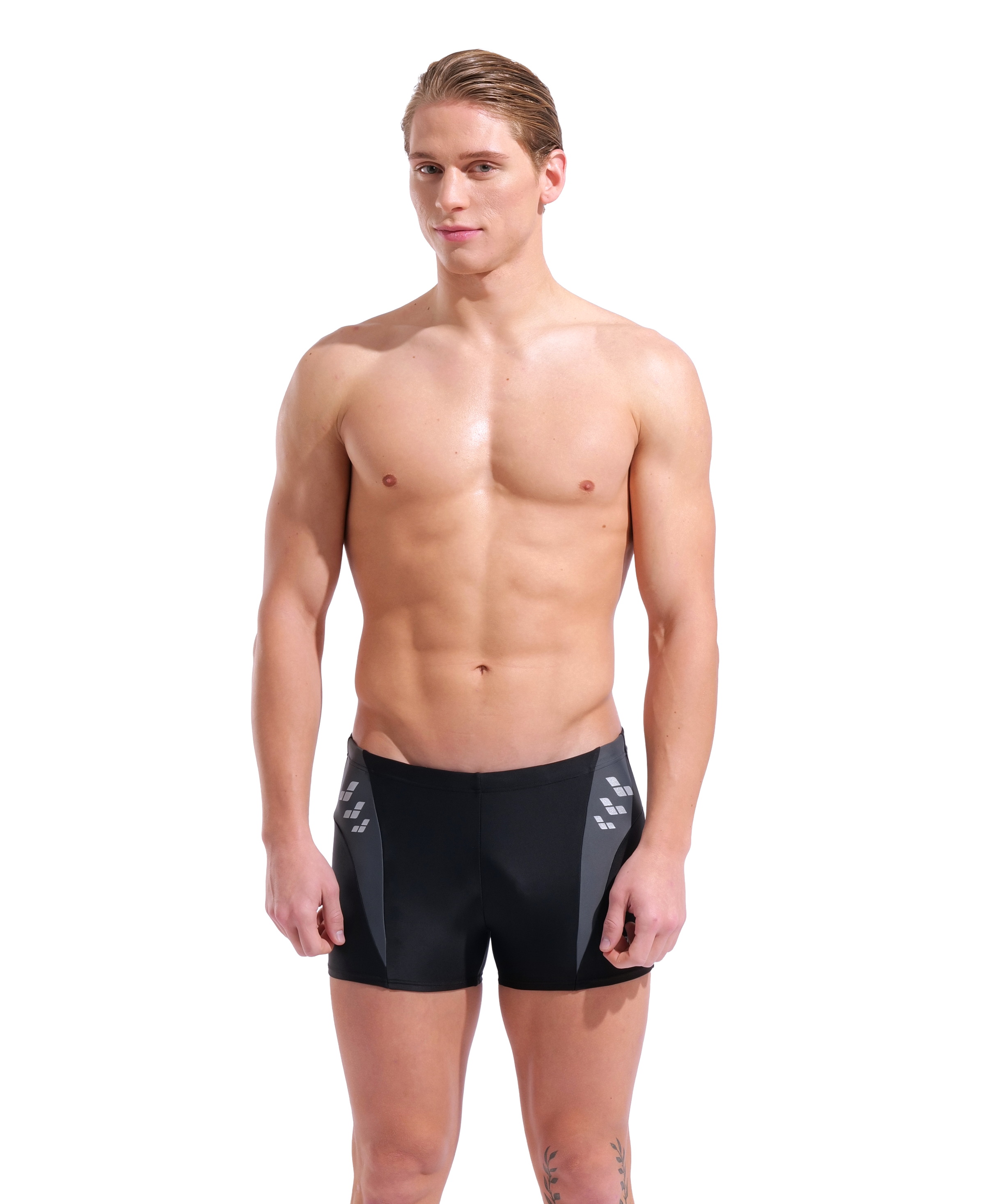 Arena Herren Schwarz, Asphalt Badeshorts "M Steplogo Swim Short" Mit Sportlichem Schnitt, Aus Stretchmaterial