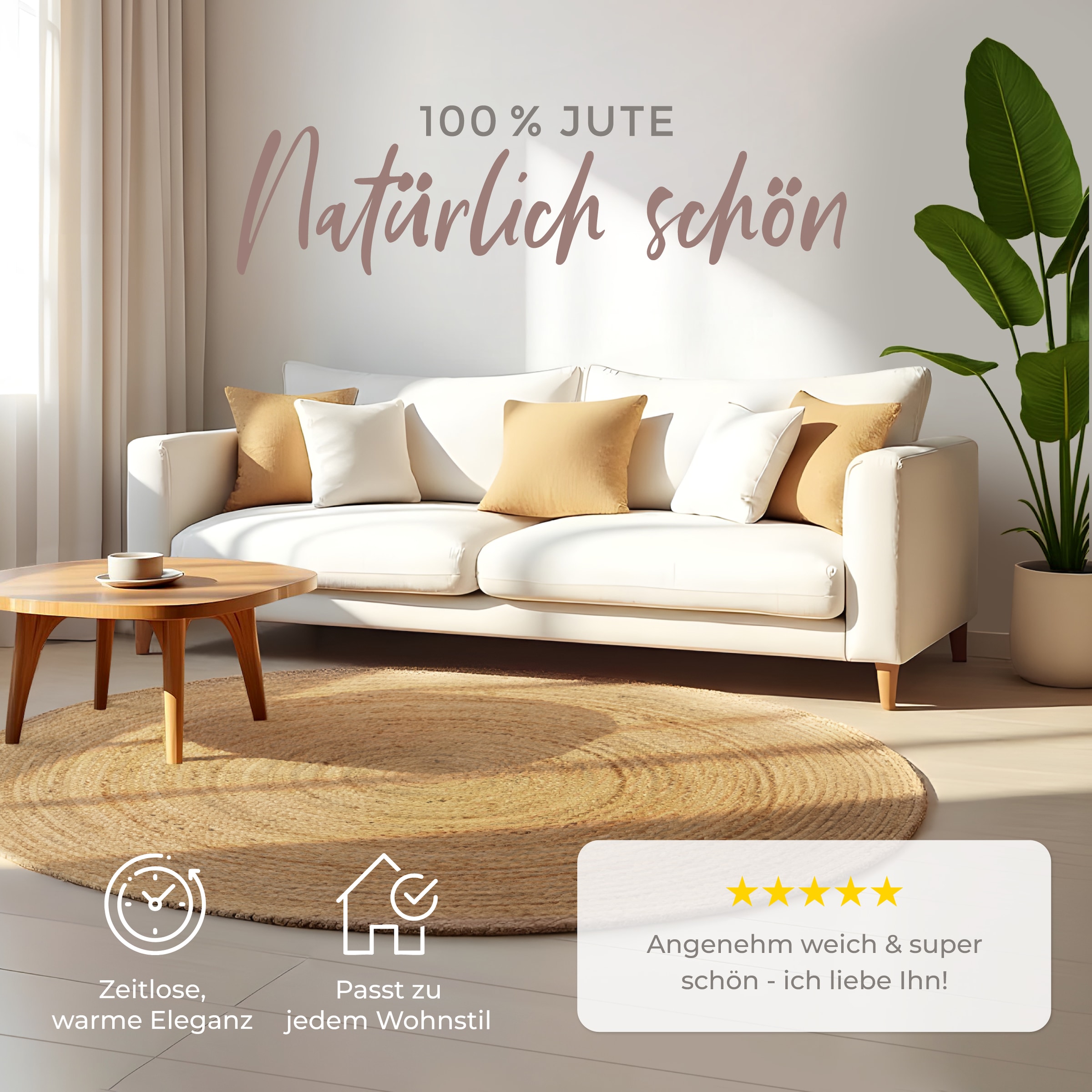 carpetfine Teppich »Nele Juteteppich Naturfaser«, rund, 6 mm Höhe, geflochtener Wendeteppich aus 100%Jute, in rund und oval, viele Grössen
