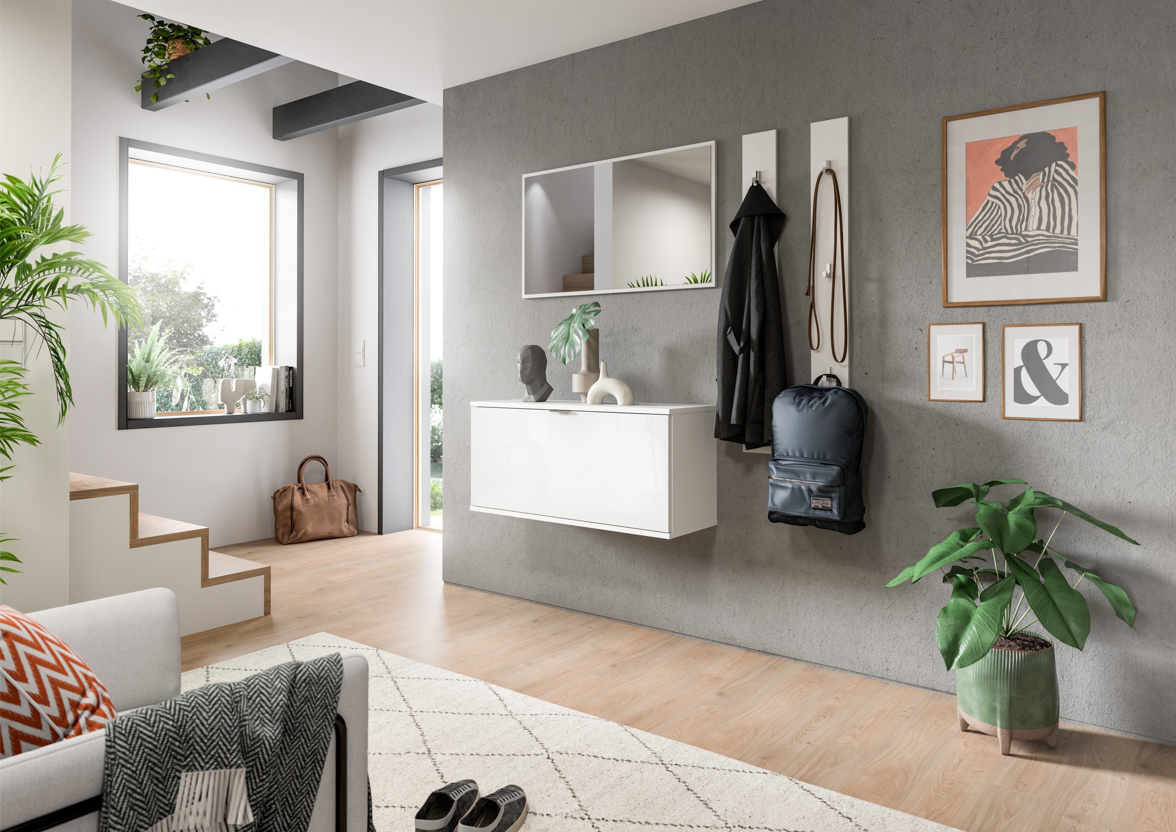 INOSIGN Sitzbank »Trondheim Sitzbank, Breite 92 cm,«, (1 St.), hochglanz, stehend/hängend montierbar,1 Klappe, Flur, Diele