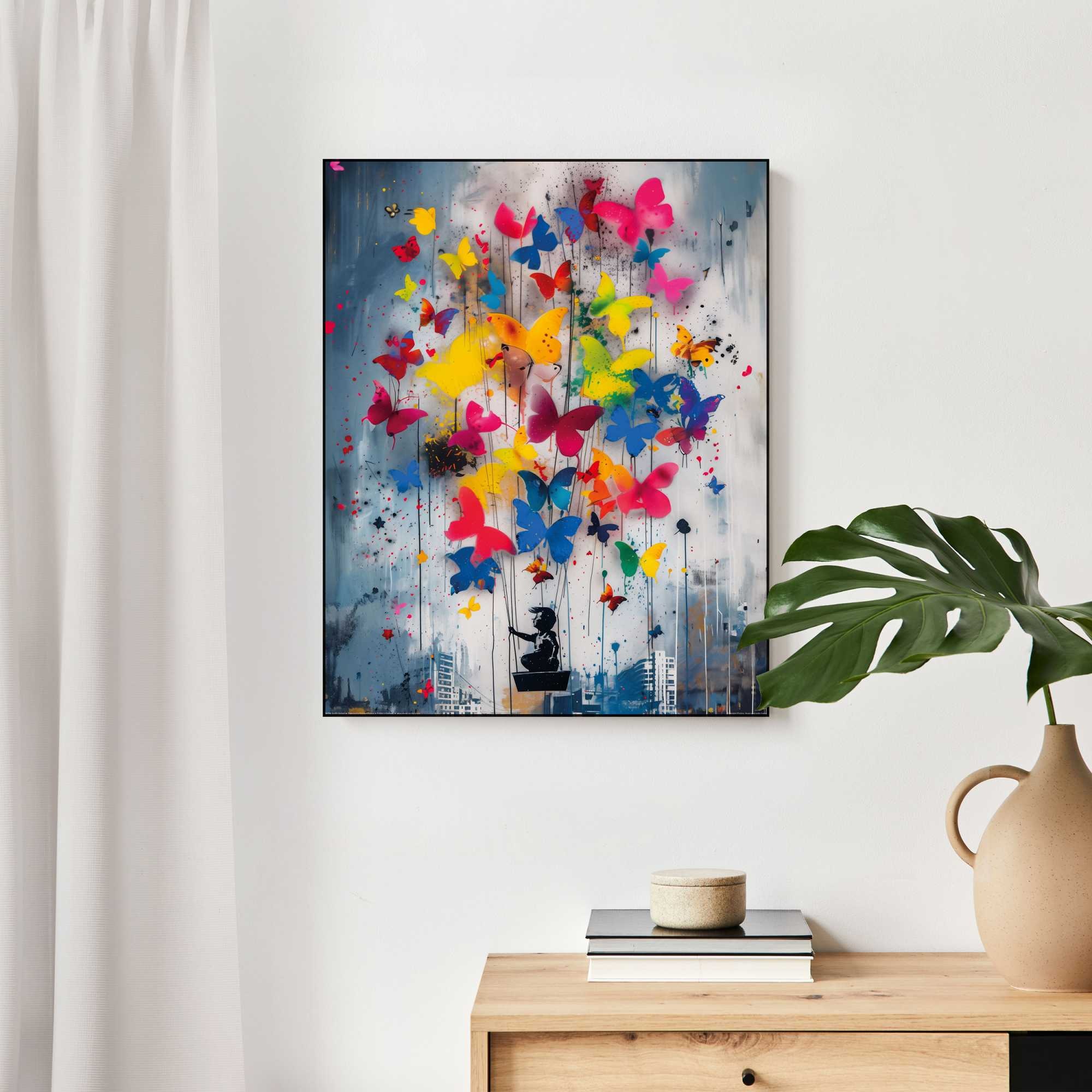 Reinders Wandbild "Butterfly Balloon" Kinderzimmer - Schmetterlinge - Kind - Mehrfarbig - MDF - Street Art