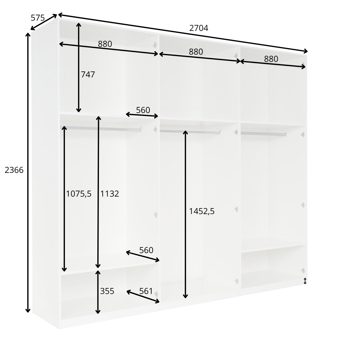 Home affaire Kleiderschrank »Kleiderschrank Malissa mit Regalen und Kleiderstangen«, Garderobe mit 6 Hochglanz-Drehtüren, BxTxH 270x59x237 cm