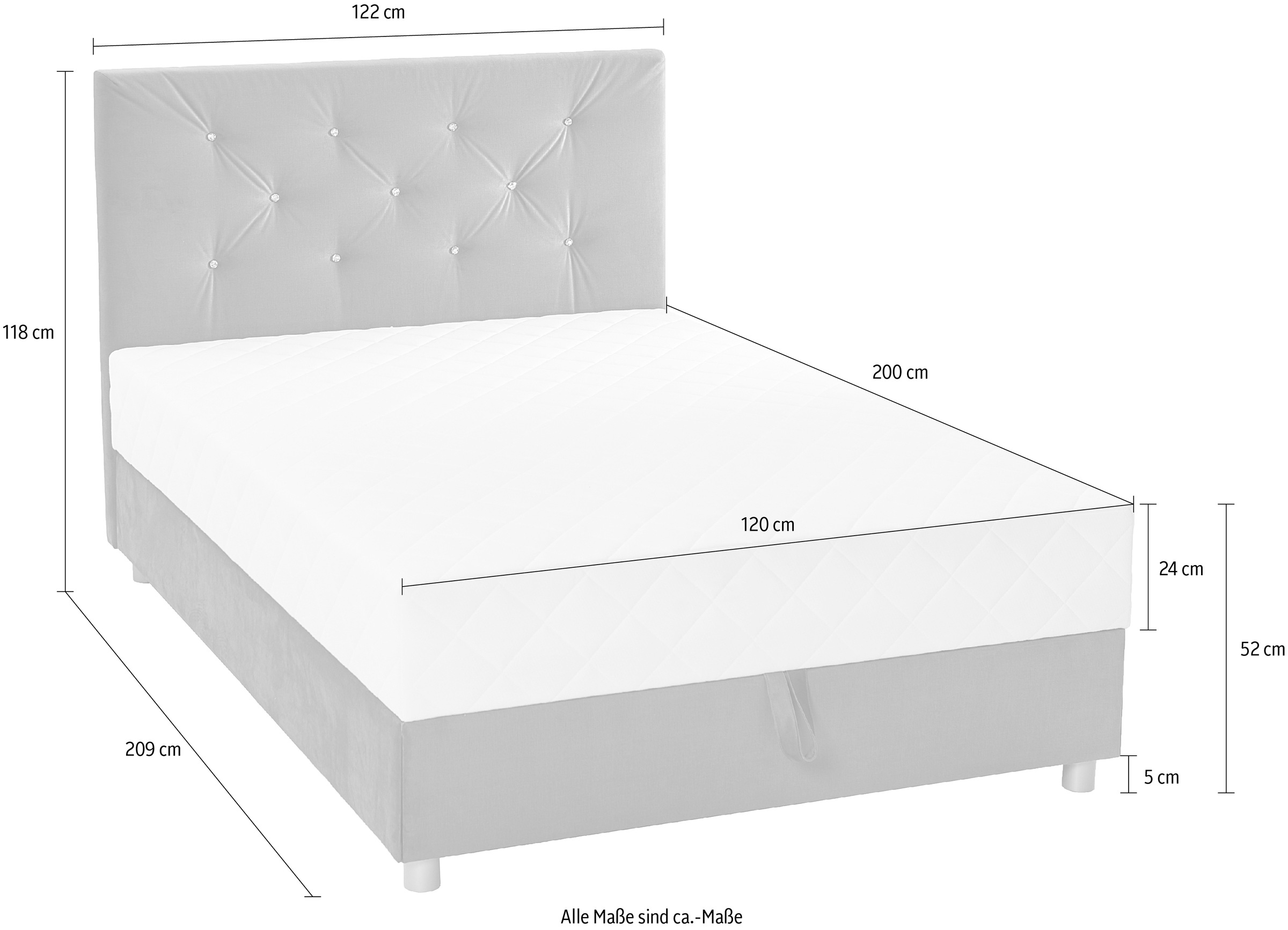 ATLANTIC home collection Boxbett »CELIA im hochwertiger Samtoptik«, mit Taschen-Federkernmatratze, Bettkasten und Strass-Steinen