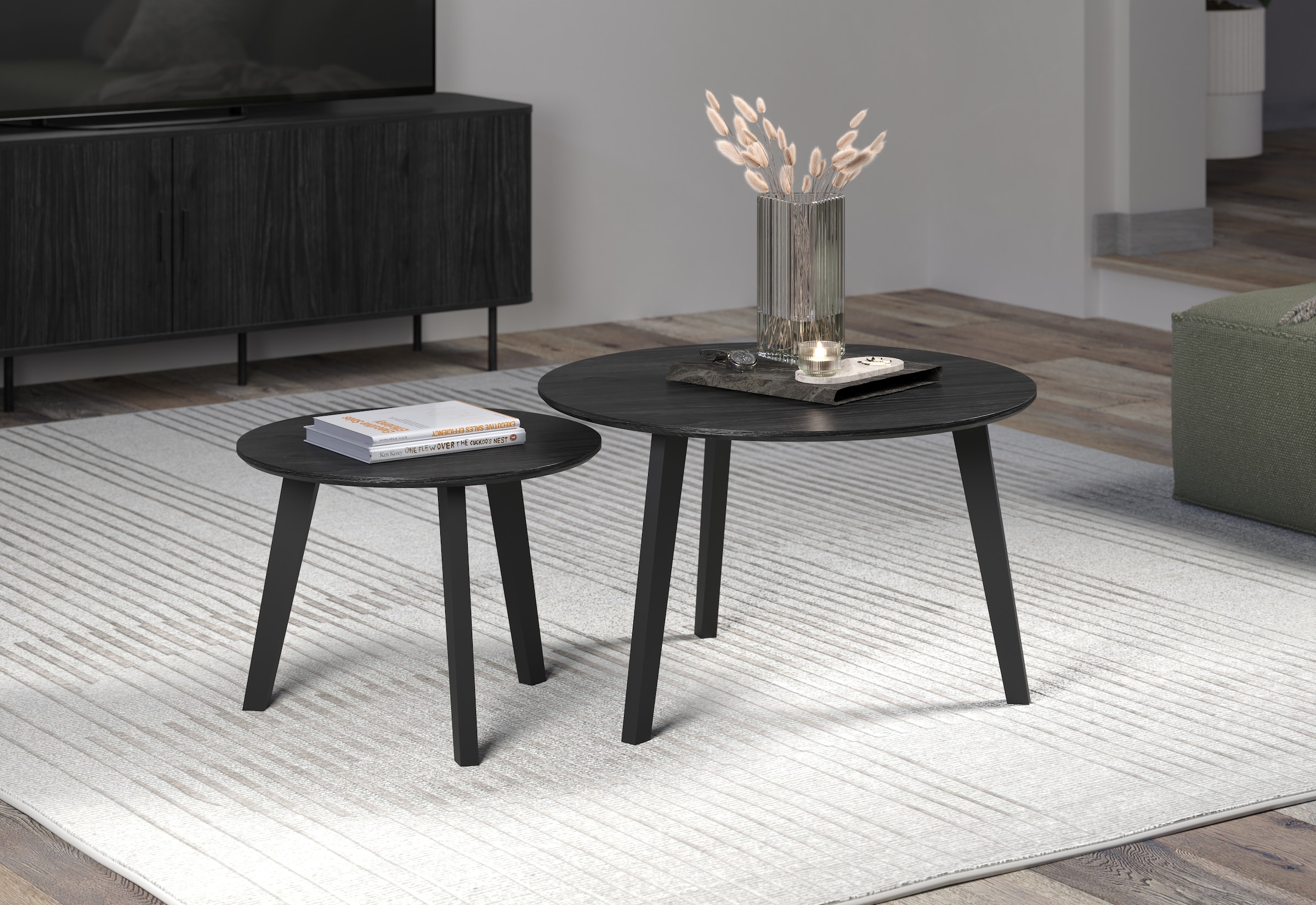 INOSIGN Couchtisch »Ronda«, (Set, 2 St.), Beistelltische mit Massivholzfüssen - Masse (B/T/H) 50-70/39-45/50-70 cm