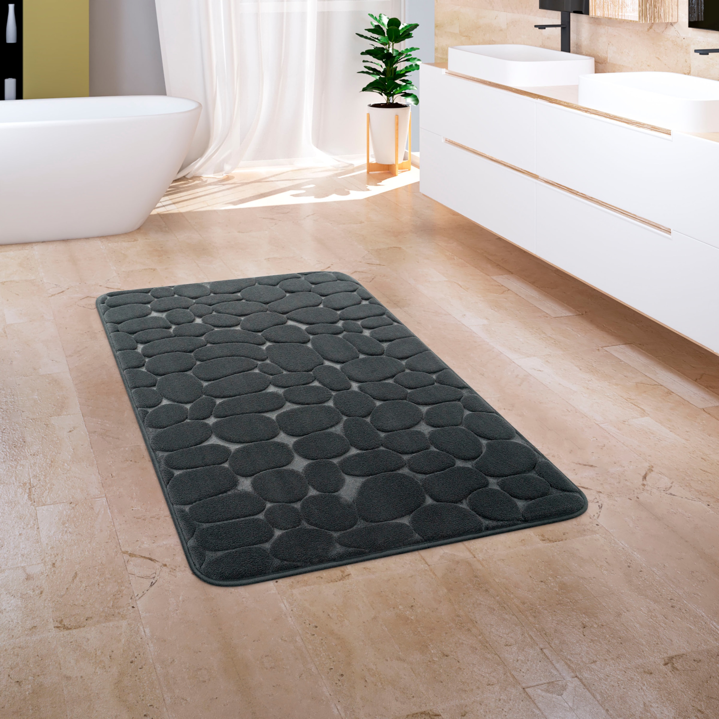 Paco Home Badematte »Corby 256«, Höhe 13 mm, fussbodenheizungsgeeignet, Badteppich, Uni Farben, Motiv Steine, Hoch-Tief Effekt