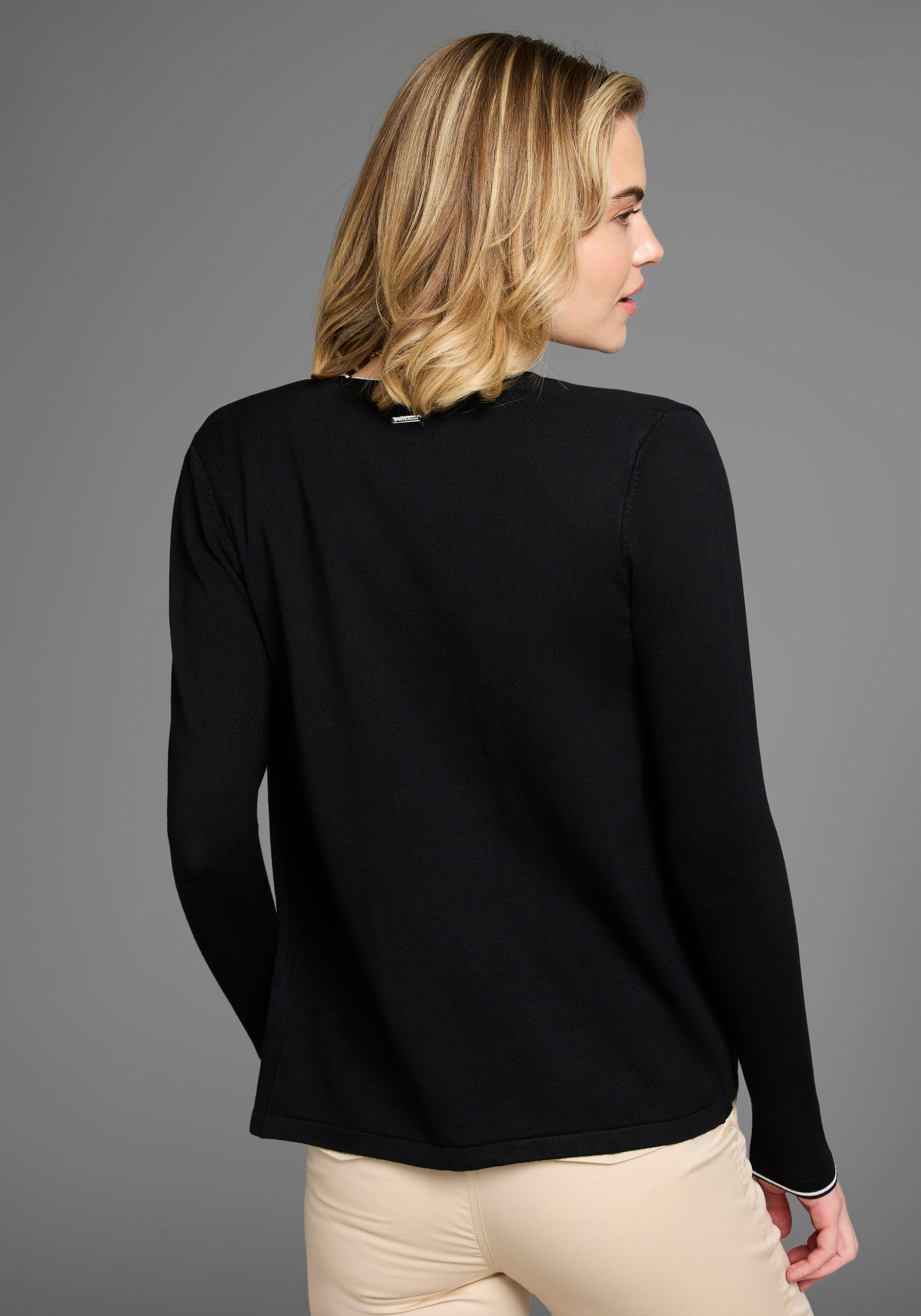 Laura Scott Strickjacke, offene Form mit Kontrastdetail