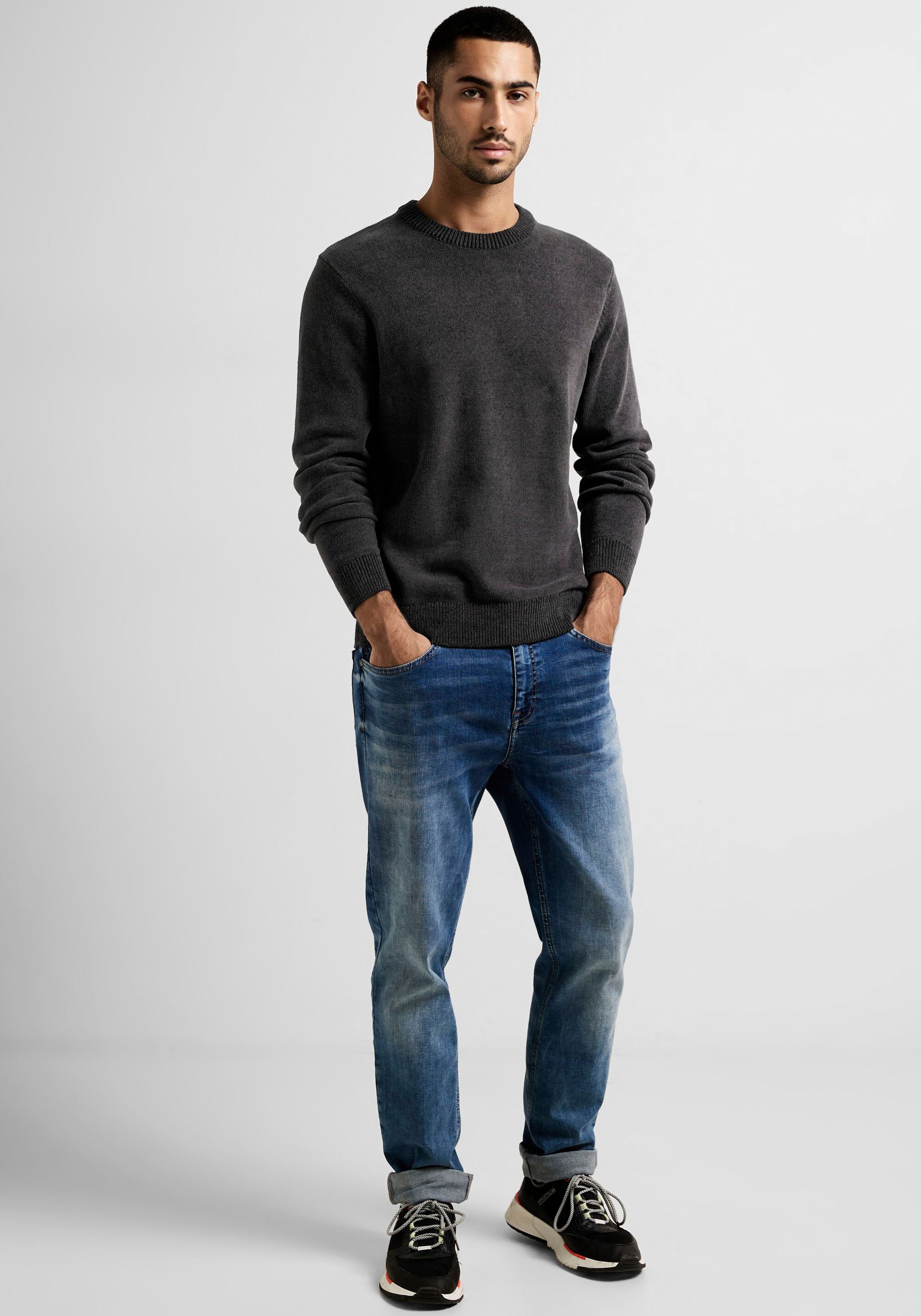 STREET ONE MEN Strickpullover, in Melange-Optik