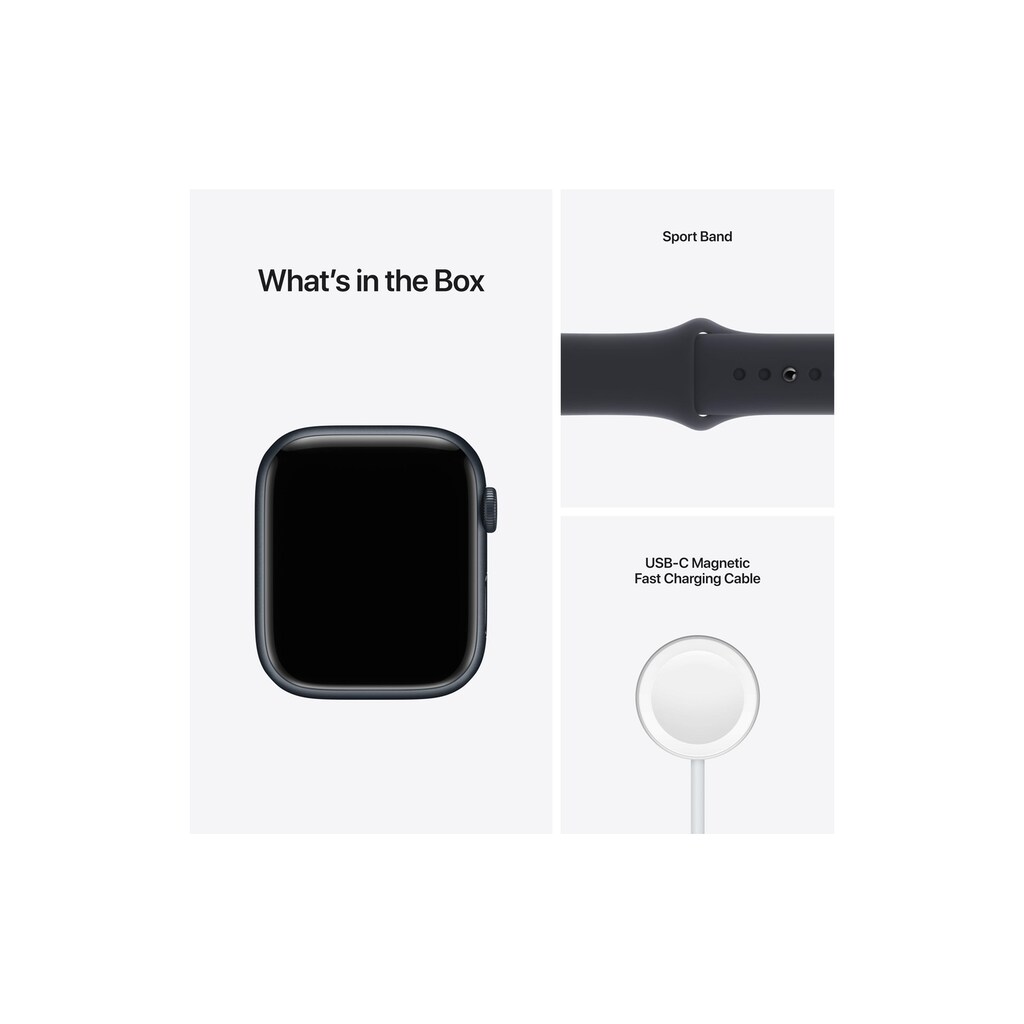 Apple Smartwatch »Serie 7, GPS, 45 mm Aluminiumgehäuse mit Sportarmband«, (Watch OS MKJP3FD/A)