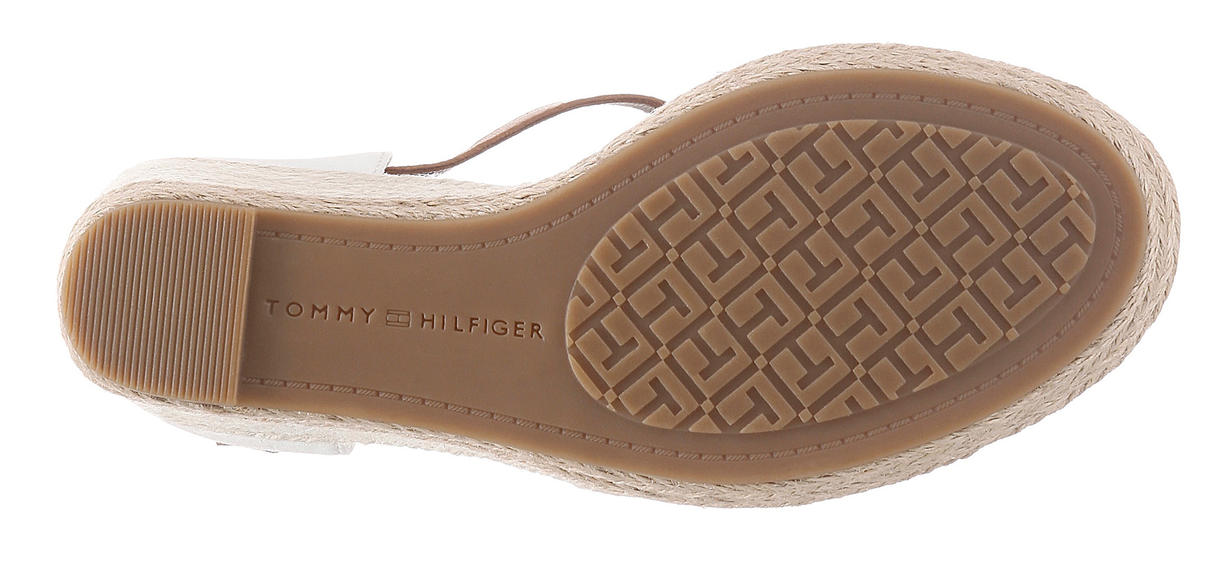 Tommy Hilfiger High-Heel-Sandalette »BASIC OPENED TOE HIGH WEDGE«, Sommerschuh, Sandale, Keilabsatz, mit dezenter Flagstickerei