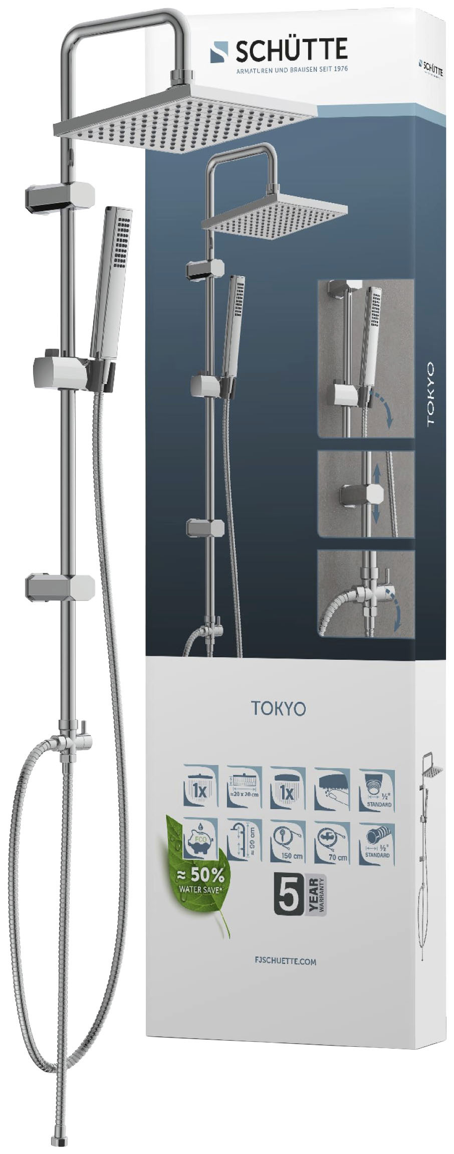 Brausegarnitur »TOKYO«, (Set), inkl. Wasserspardichtung, Antikalk, höhenverstellb.,...