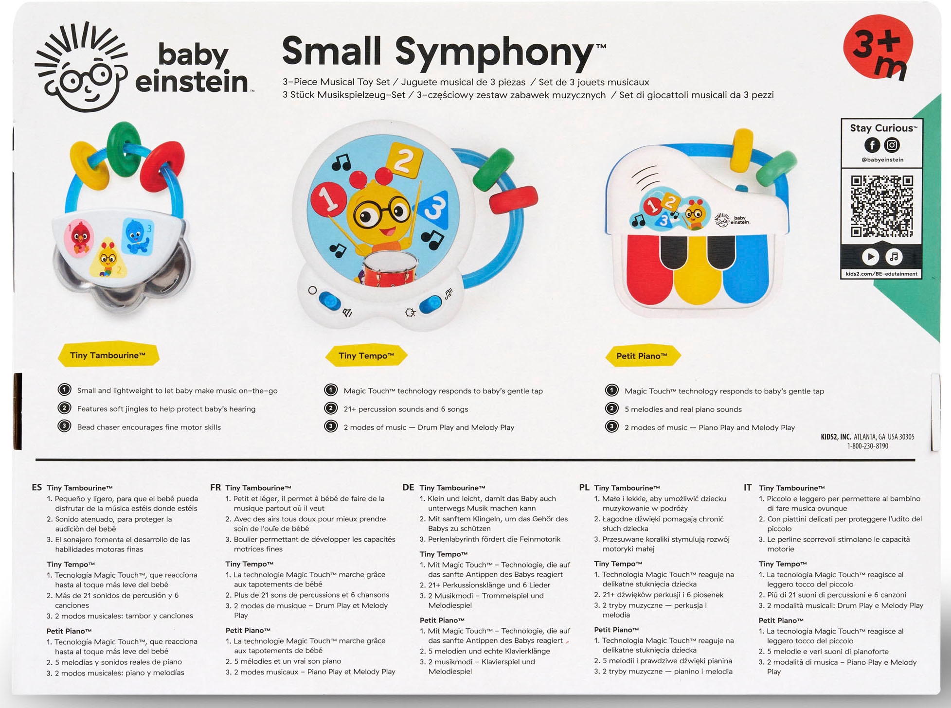 Baby Einstein Spielzeug-Musikinstrument »Set Small Symphony«, (Set, 3 tlg., bestehend aus Tiny Tambourine™, Tiny Tempo™ u. Petit Piano™)