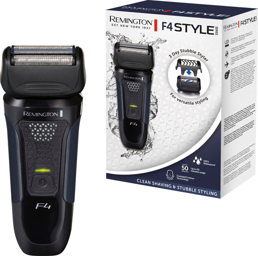 Remington Elektrorasierer "F4002 Style Series Foil Shaver F4" 1 Stk. Aufsätze integrierter Präzisionstrimmer +3-Tage Bart-Aufsatz/Schutzkappe, Detailschneider, 100% wasserdicht