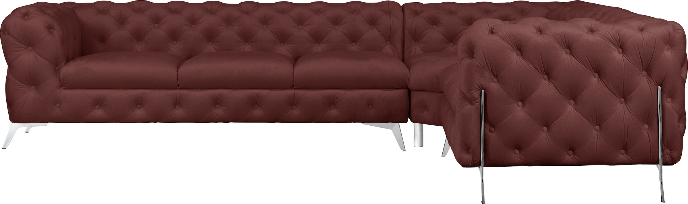Leonique Chesterfield-Sofa »Amaury L-Form«, grosses Ecksofa, Chesterfield-Optik, Breite 323 cm, Fussfarbe wählbar