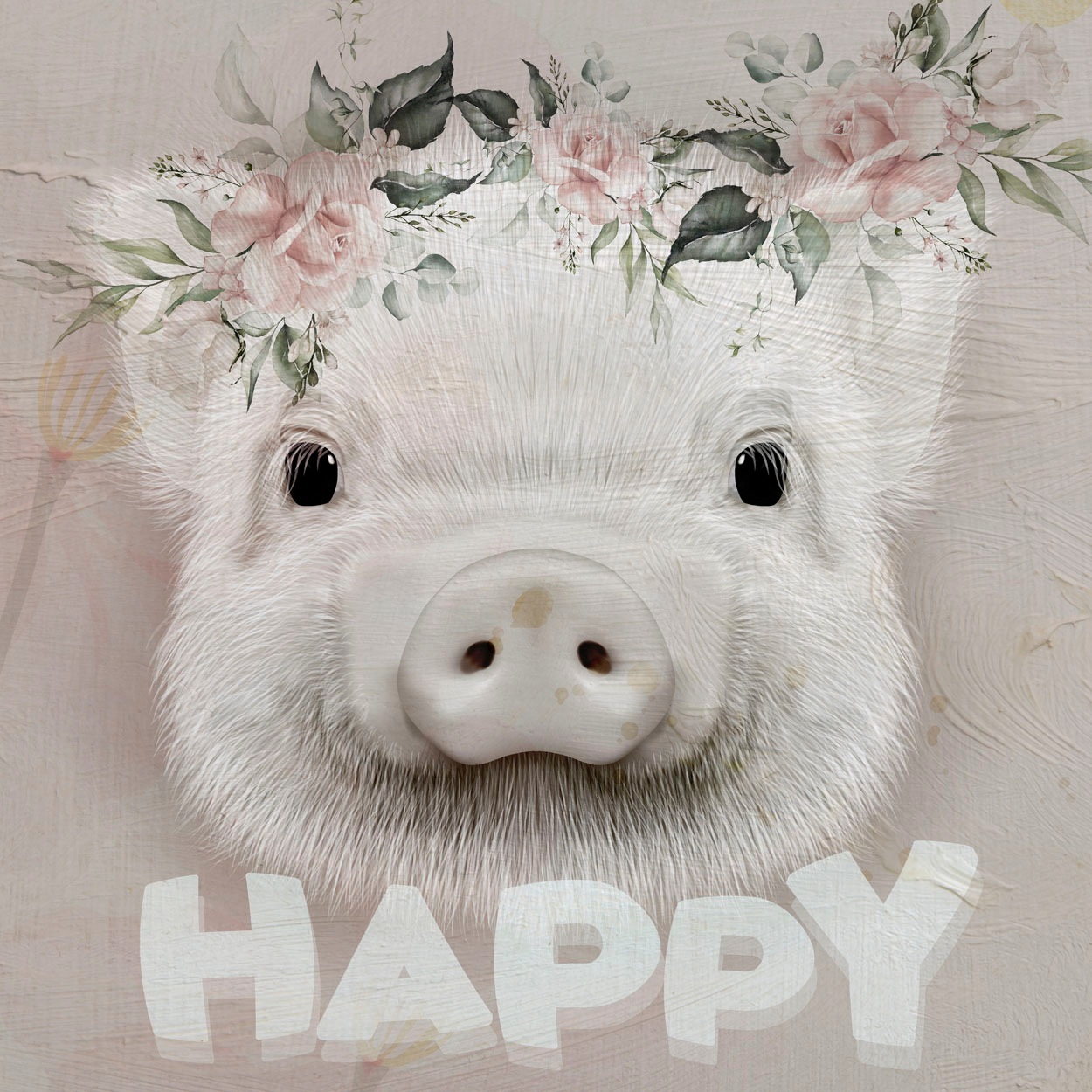 queence Leinwandbild »Abilou«, Schwein-Kunst-Schweine-Blumen-Blumenbilder, (1 St.), Premium-Leinwandstoff, Handarbeit aus Deutschland