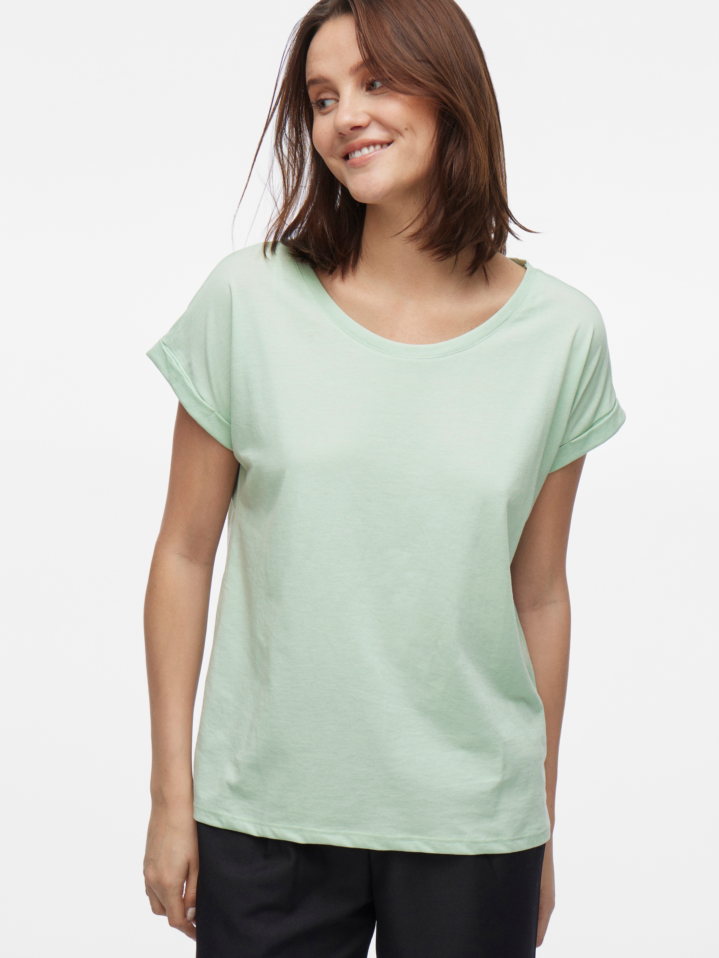 Vila Rundhalsshirt »VIDREAMERS NEW PURE T-SHIRT/SU-NOOS«, Basic Damen-T-Shirt mit Rundhalsausschnitt und umgeschlagenen Ärmeln