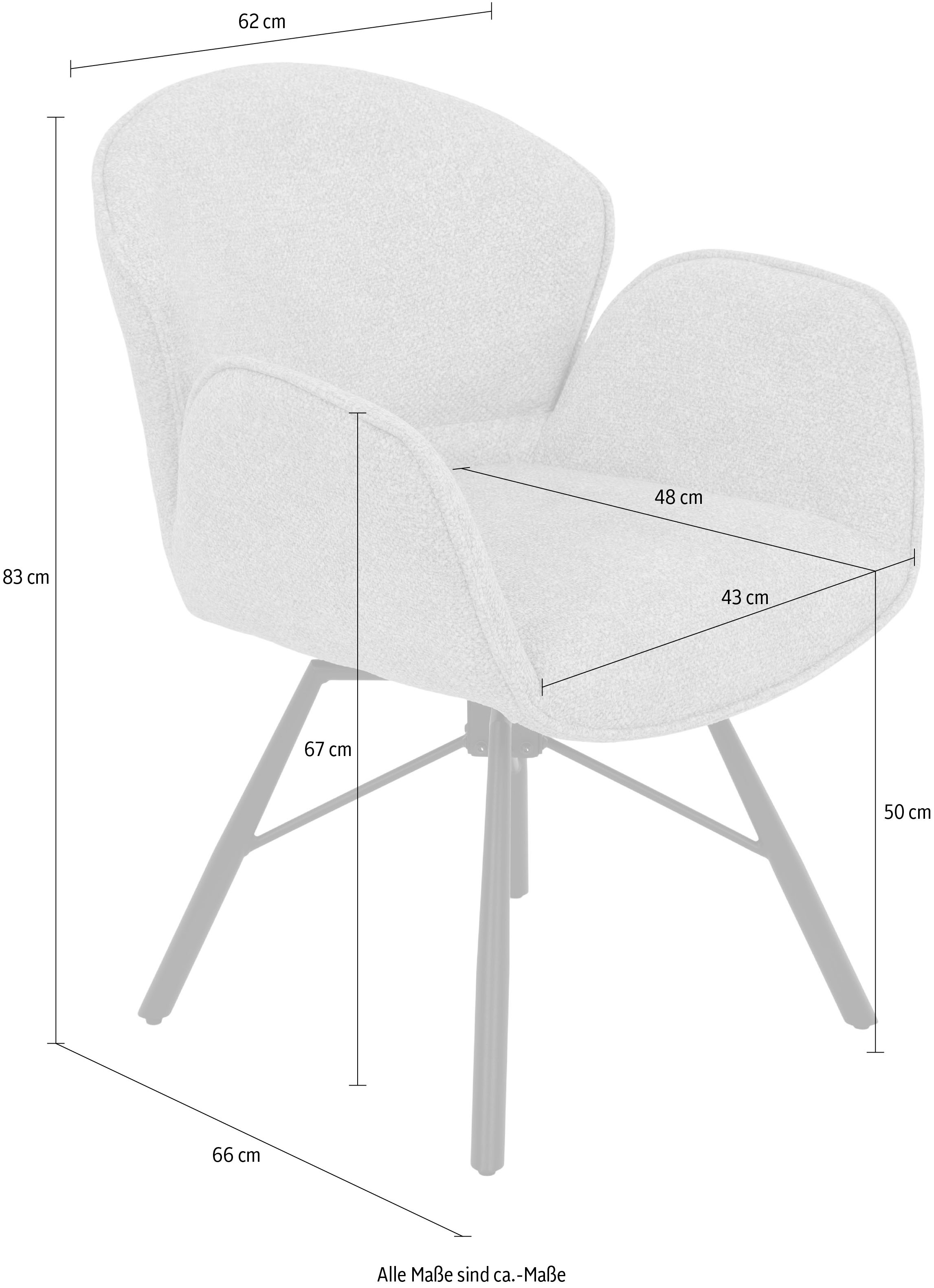 HELA 4-Fussstuhl »BRISTOL, Armlehnen Stuhl, Sessel, Esszimmerstuhl«, (Set), 1 St., Microfaser-Bouclé, 360° drehbar mit Auto-Return,gepolstert,Boucléoptik,Armlehnen