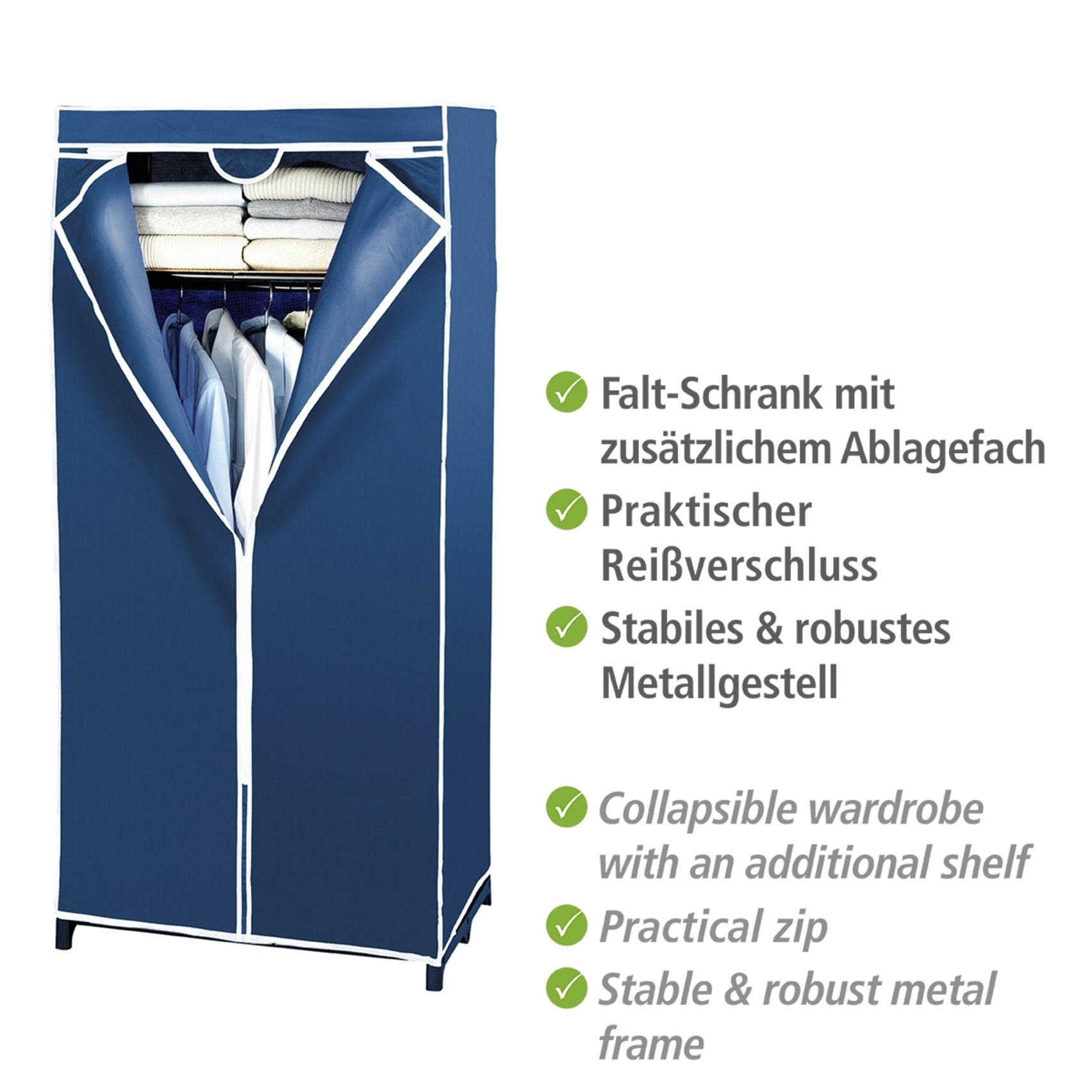 WENKO Stoffschrank »Modell Air«, Stoffschrank mit Kleiderstange, Ablage & Reissverschluss, Vlies