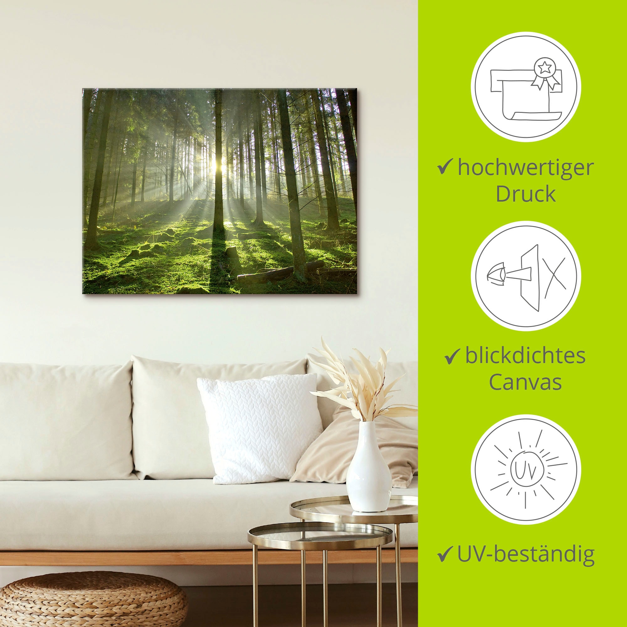 Artland Wandbild »Wald im Gegenlicht«, Wald, (1 St.), als Leinwandbild, Poster in verschied. Grössen