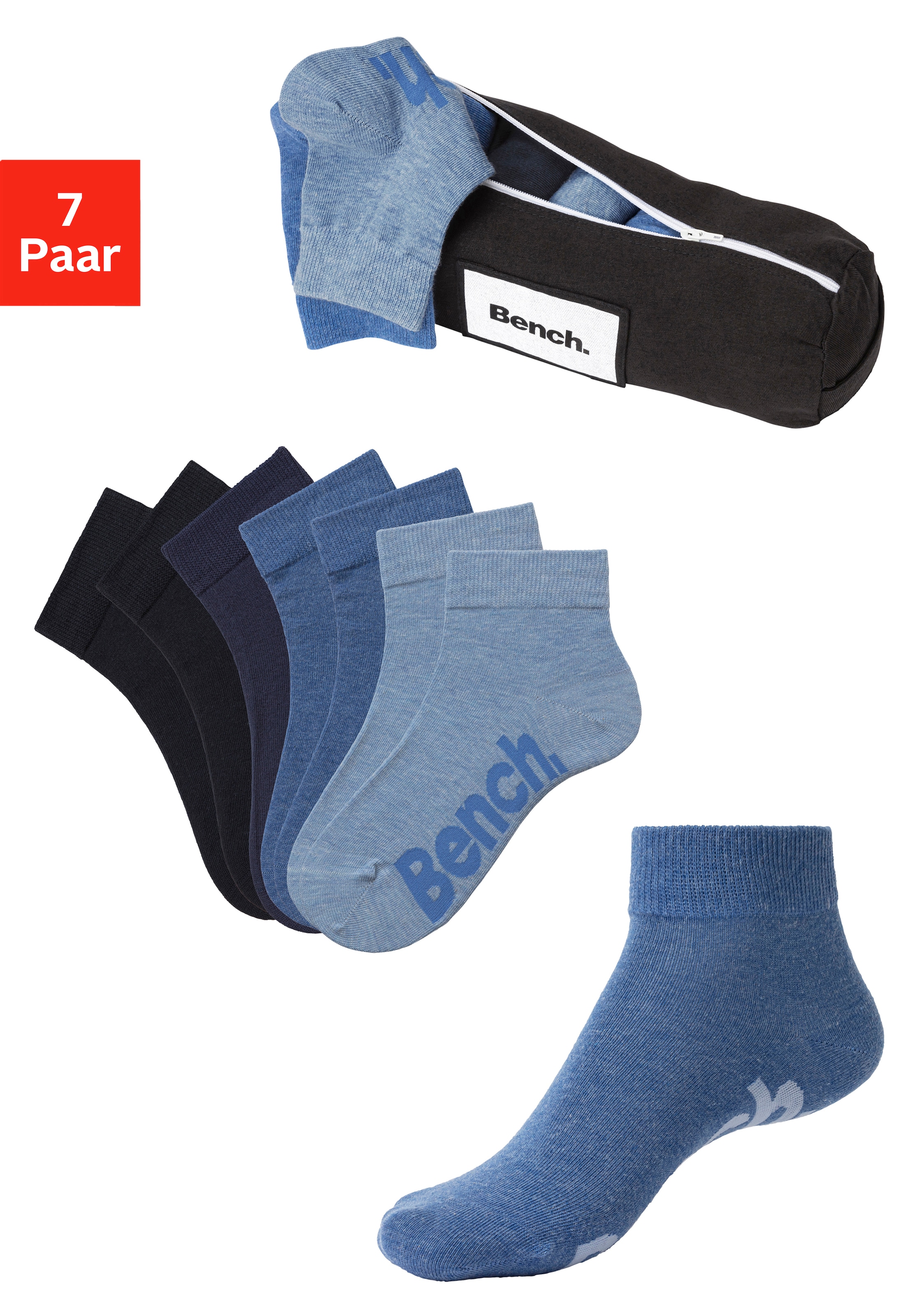 Bench. Kurzsocken, (Federtasche, 7 Paar), in ansprechendem Mäppchen mit Reissverschluss