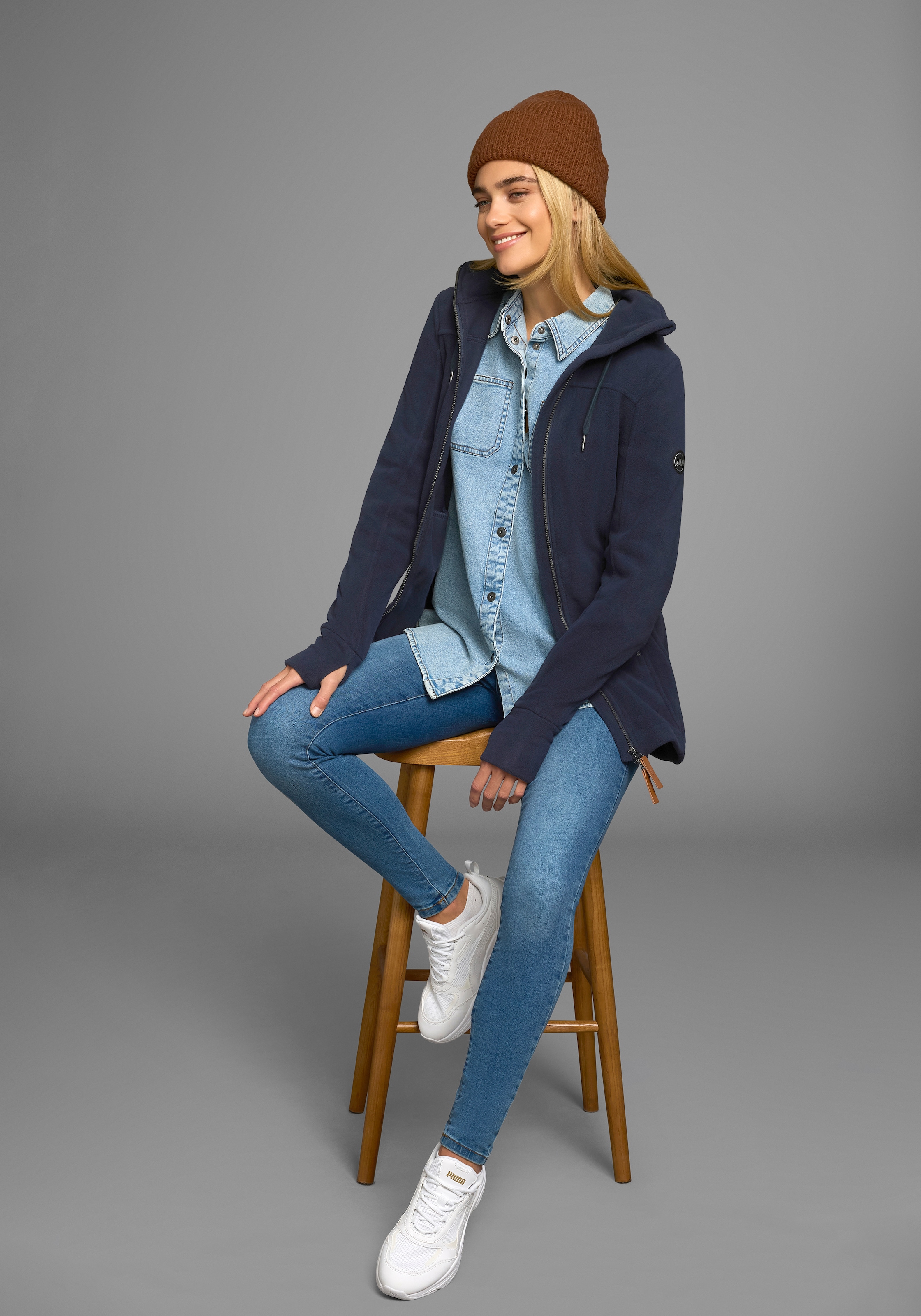 Polarino Fleecejacke, mit Kapuze, aus Fleece, atmungsaktiv, schnell trocknend