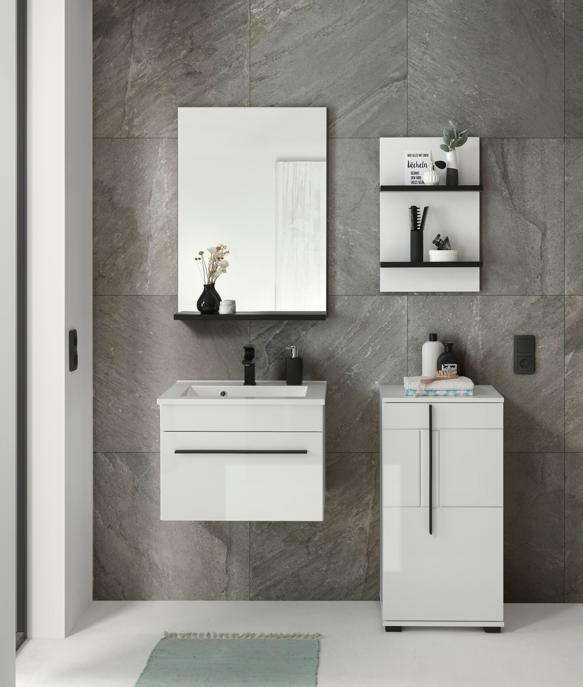 INOSIGN Waschtisch »Cantara, Waschtisch inkl. Waschbecken, modernes Design«, mit schwarzem Griff, ausreichend Stauraum