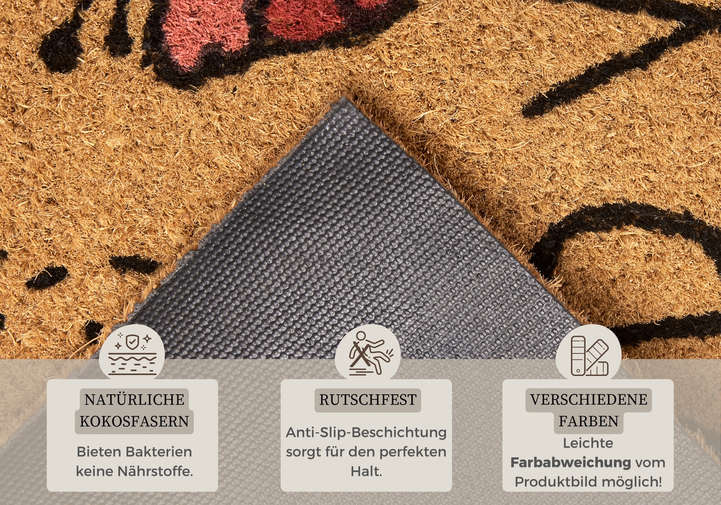 HANSE Home Fussmatte »Bee Happy, Türmatte«, rechteckig, 15 mm Höhe, Kokos, Schmutzfangmatte, Outdoor, Rutschfest, Innen, Kokosmatte, Flur