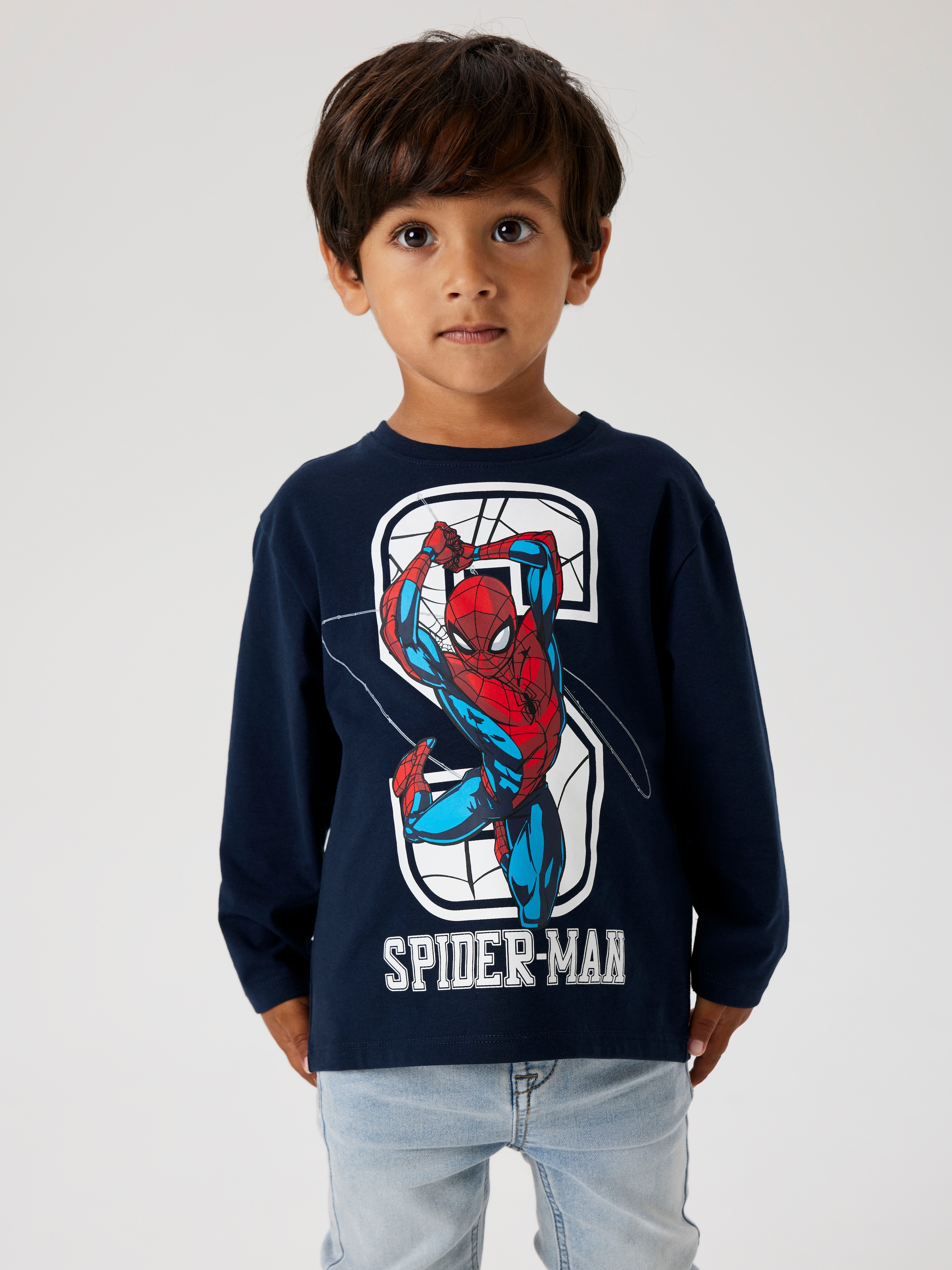 Name It Langarmshirt »NMMNITIN SPIDER NREG LS TOP NOOS MAR« mit grossem Spiderman-Frontmotiv