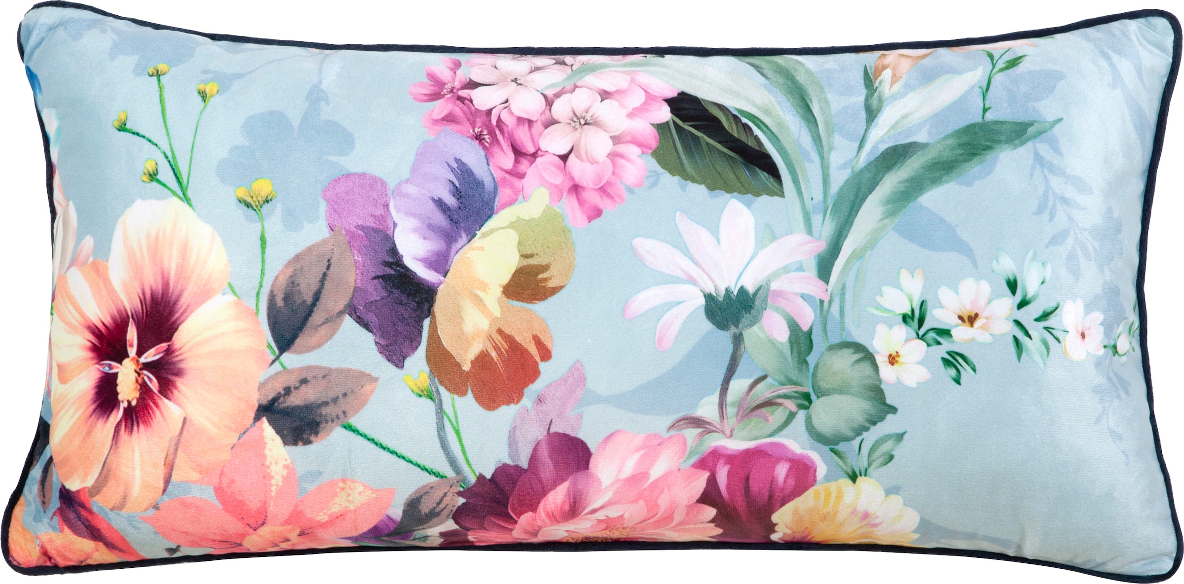 Descanso Dekokissen »Novara«, Mit Füllung, 1 Stück, Mit Biese, 30x60, Wendeoptik, Weich, Blumen Grau