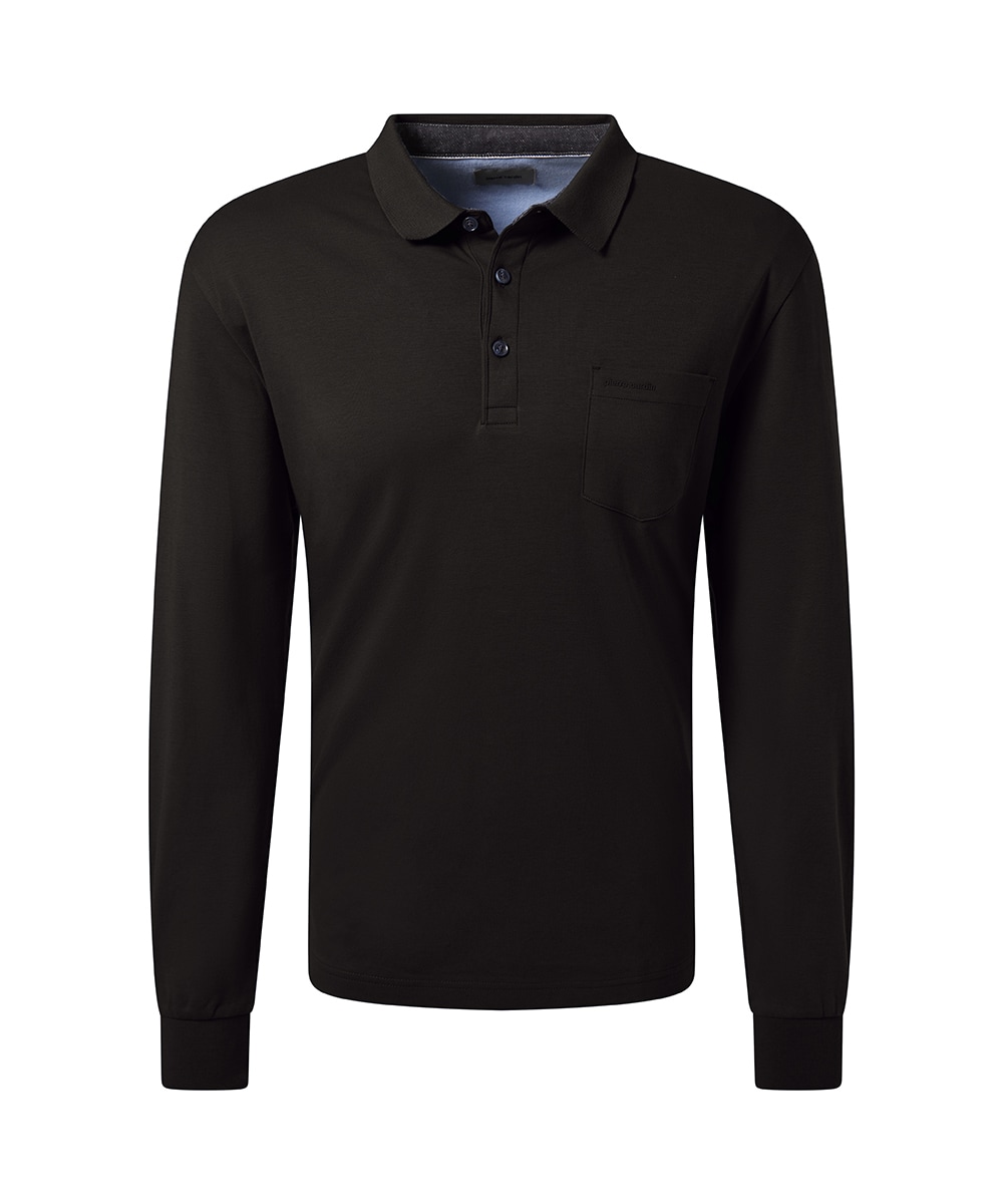 Pierre Cardin Langarm-Poloshirt, Brusttasche mit Marken- Applikation