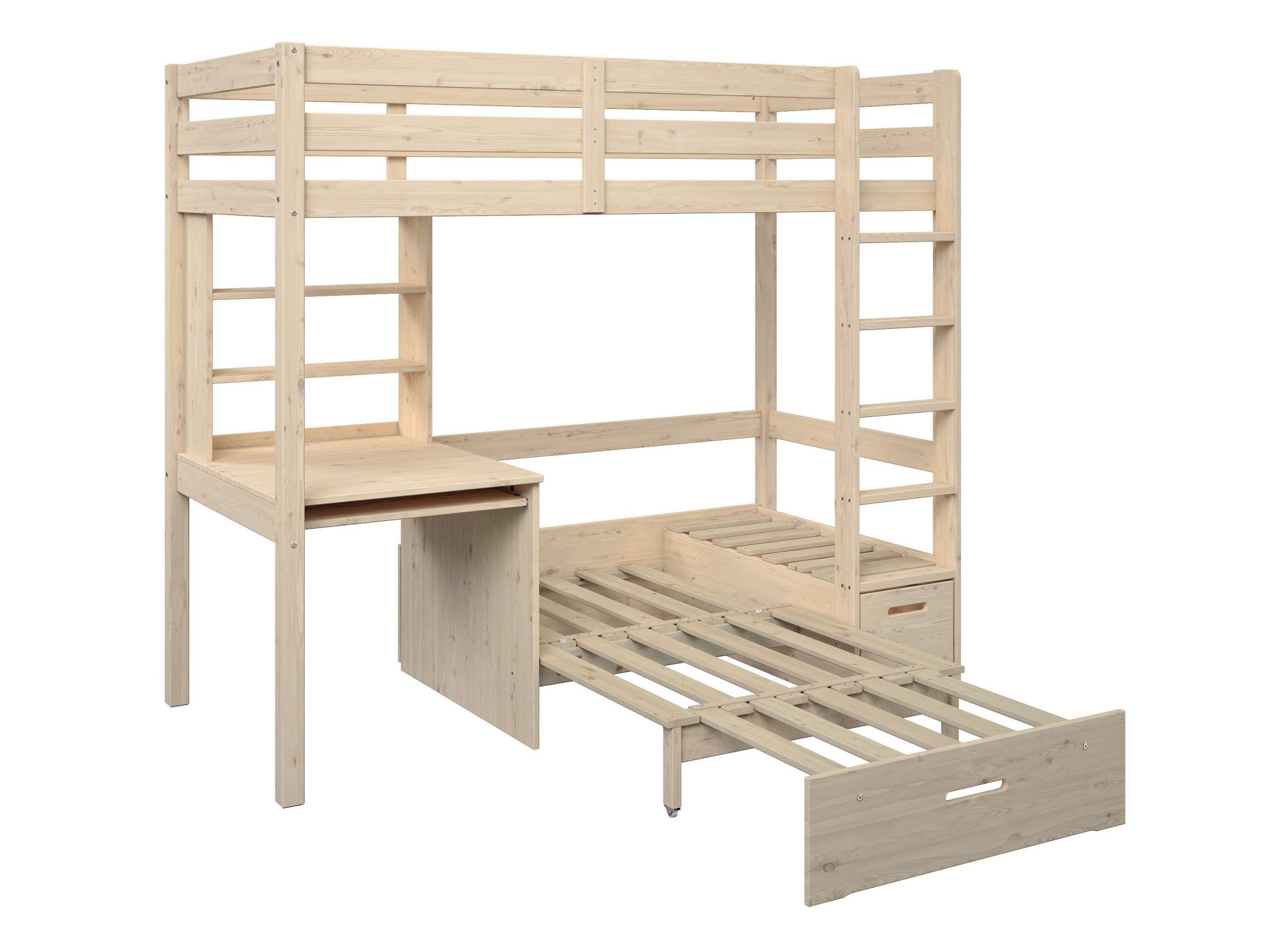 Lüttenhütt Etagenbett »HENNE' TOPSELLER! Hochbett, Ideal für kleine Räume, 2 Schlafplätze«, (zweiter Schlafplatz ausziehbar, B/H/T ca. 208/180/105cm), mit Polsterauflagen+ Schreibtisch + Stauraum, mehrere Farben