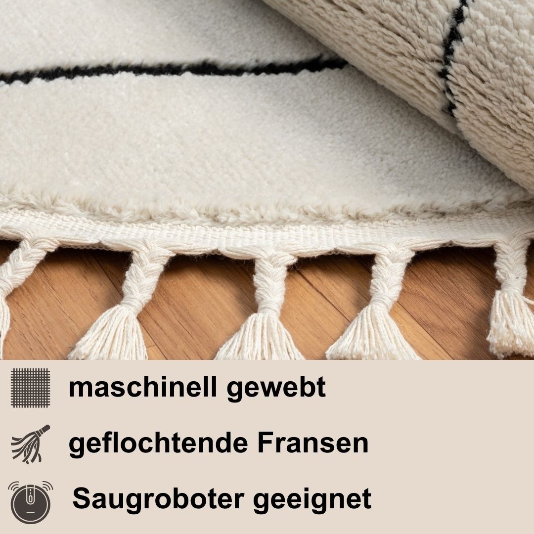 Myflair Möbel & Accessoires Hochflor-Teppich »Moroccan Handwrite«, rund, 24 mm Höhe, modern, marokkanisches Design, flauschig weich, mit Fransen