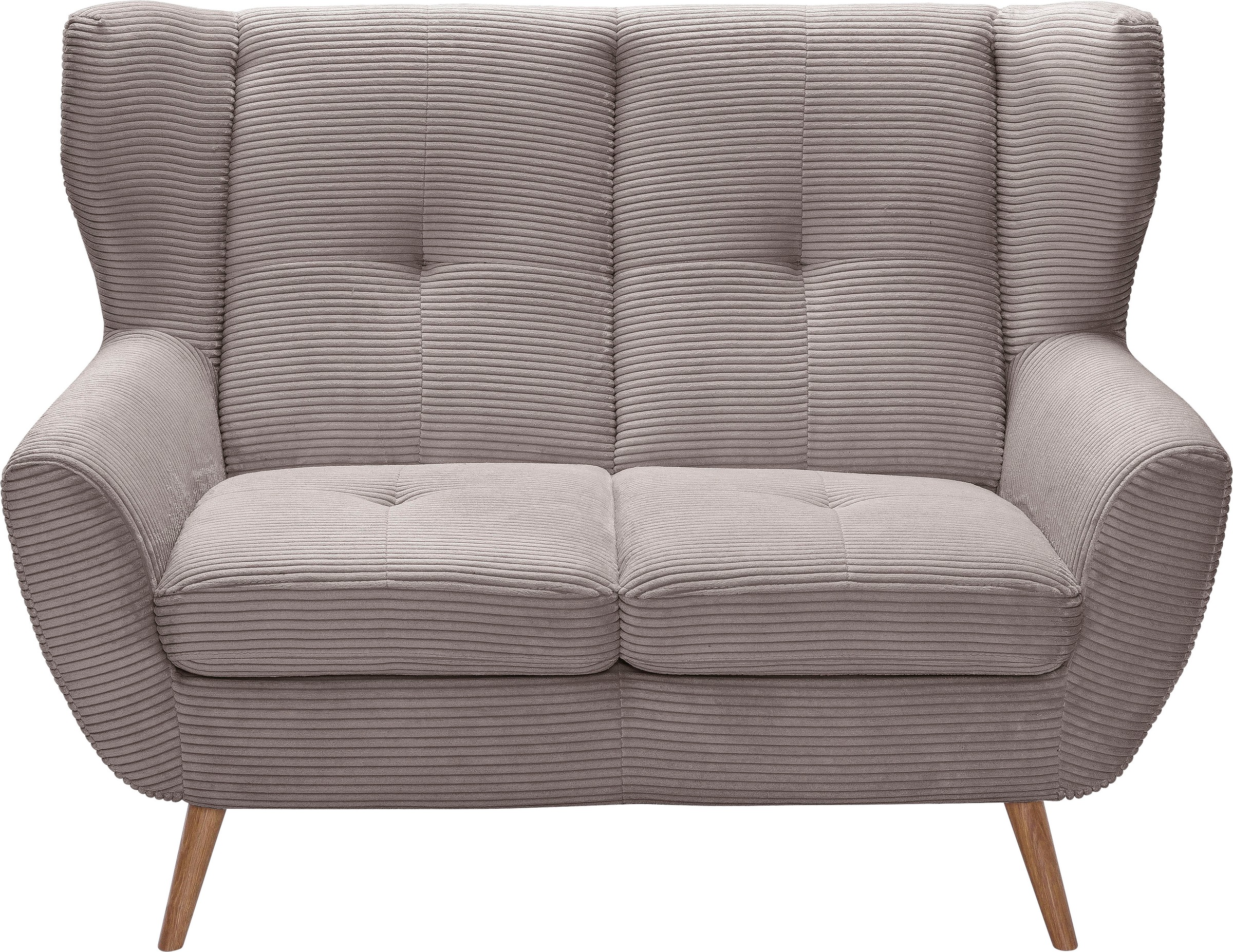 exxpo - sofa fashion 2-Sitzer »ALVESTA, Loungesofa, Küchensofa, hoher Sitzkomfort, Ohrenbackensofa«, gemütliche Rückenlehne, mit Knopfheftung und hohen Holzfüssen, in Cord