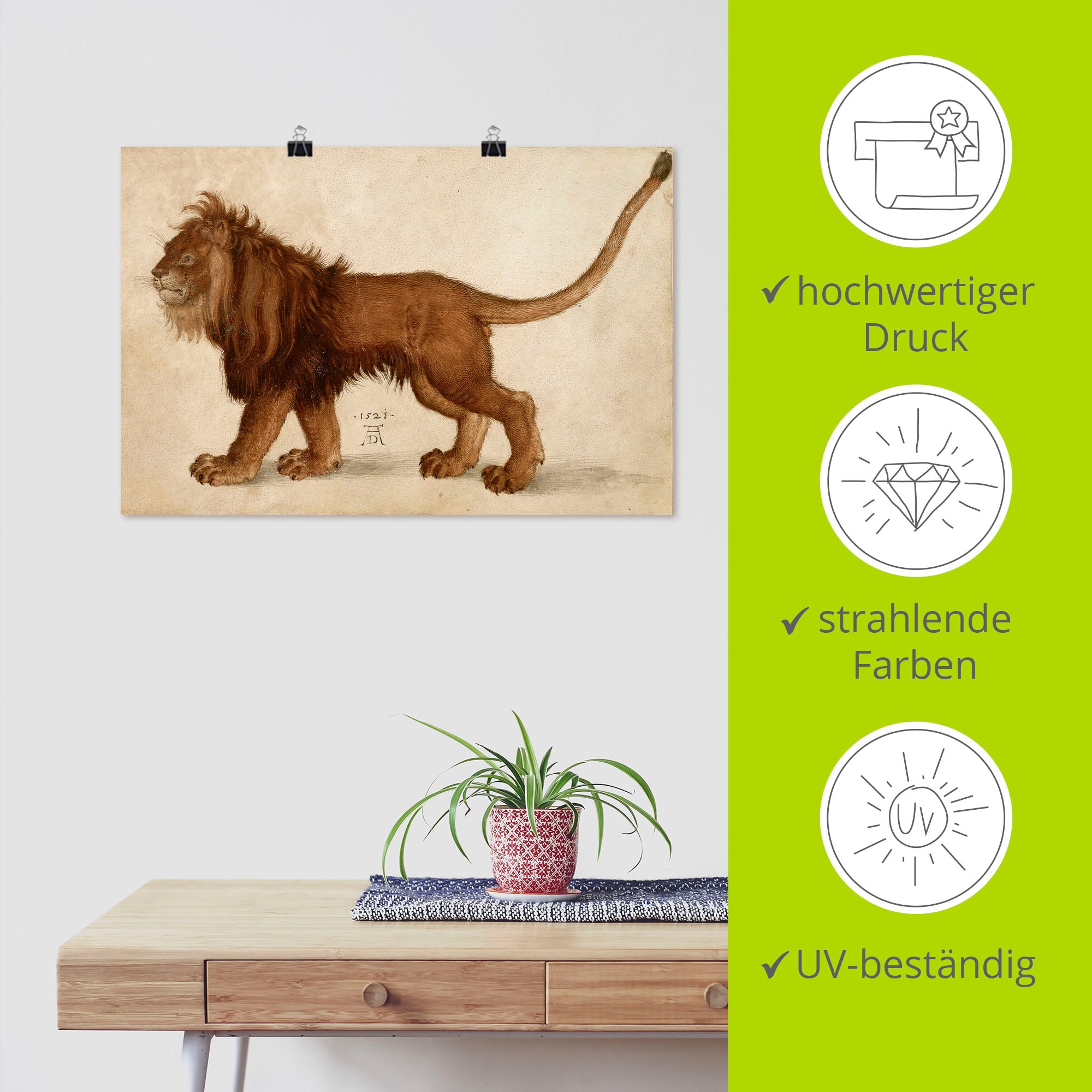 Artland Kunstdruck »Löwe. 1521«, Raubkatzen, (1 St.), als Alubild, Leinwandbild, Wandaufkleber oder Poster in versch. Grössen