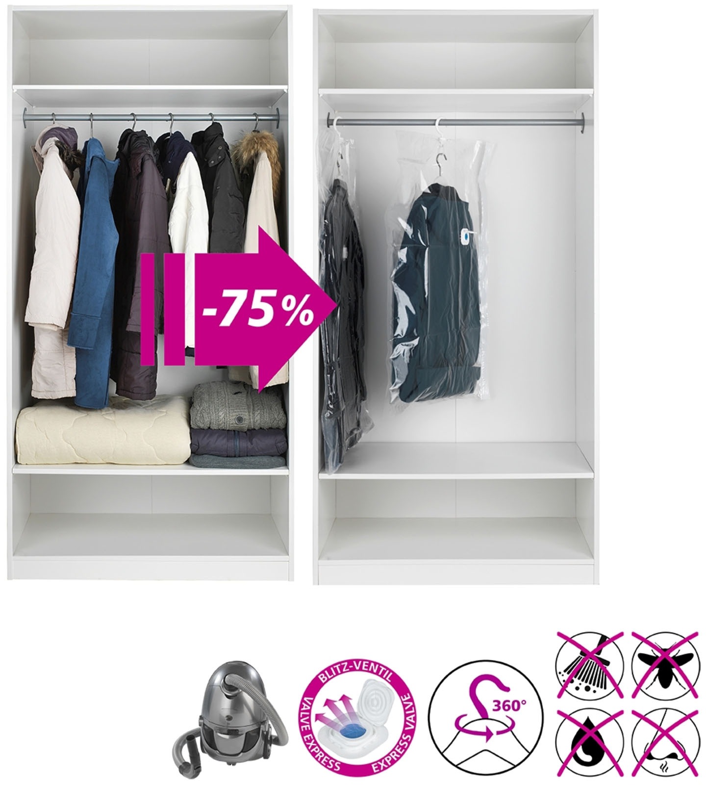 WENKO Kleidersack "Vakuum Grösse L" Vakuumbeutel für Kleidung, platzsparend im Kleiderschrank
