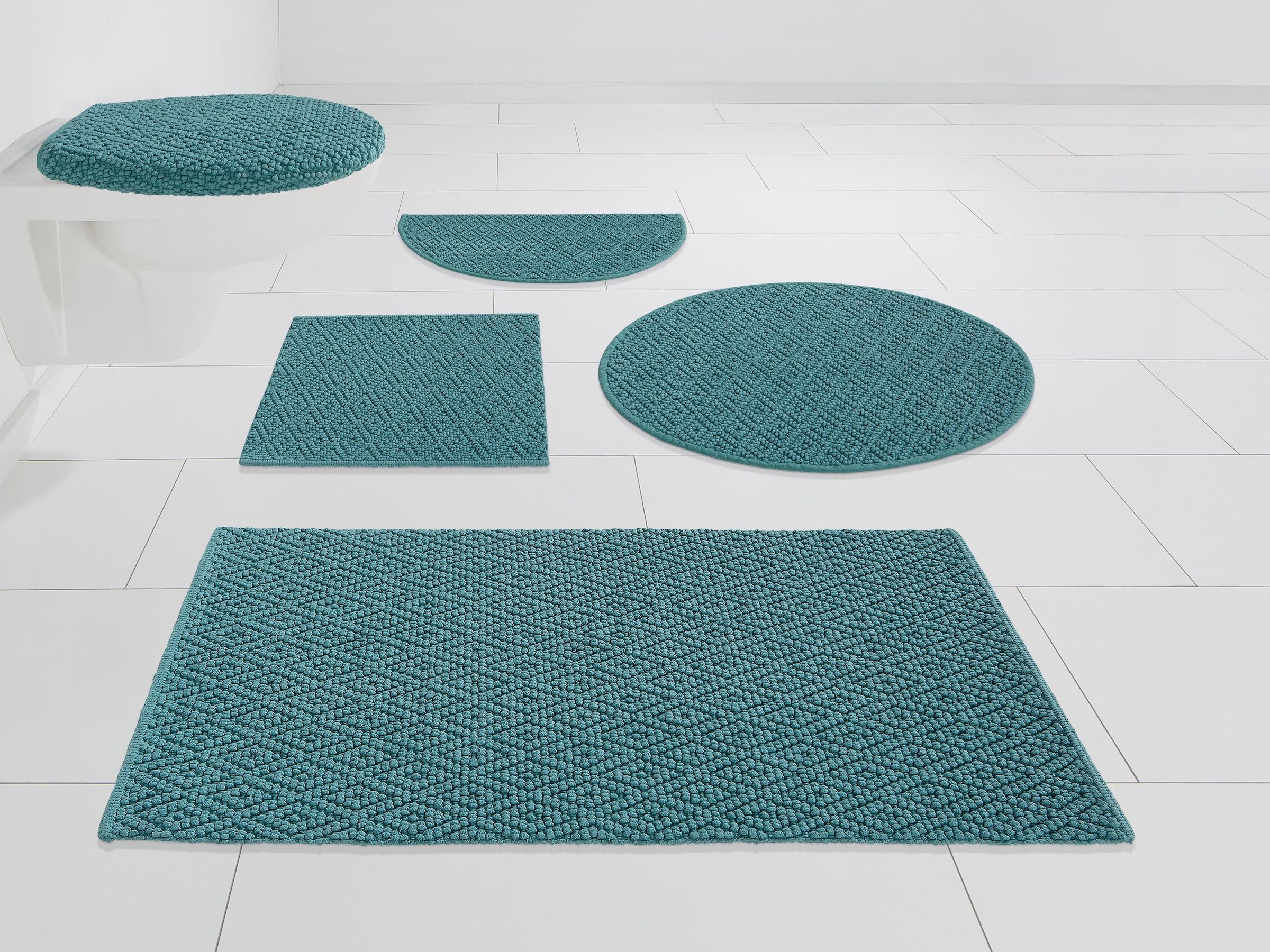 my home Badematte »Numan, Badvorleger, Badezimmer Teppich«, strapazierfähig-fussbodenheizungsgeeignet, Rauten-Muster, Badteppich, auch als 3 teiliges Set erhältlich