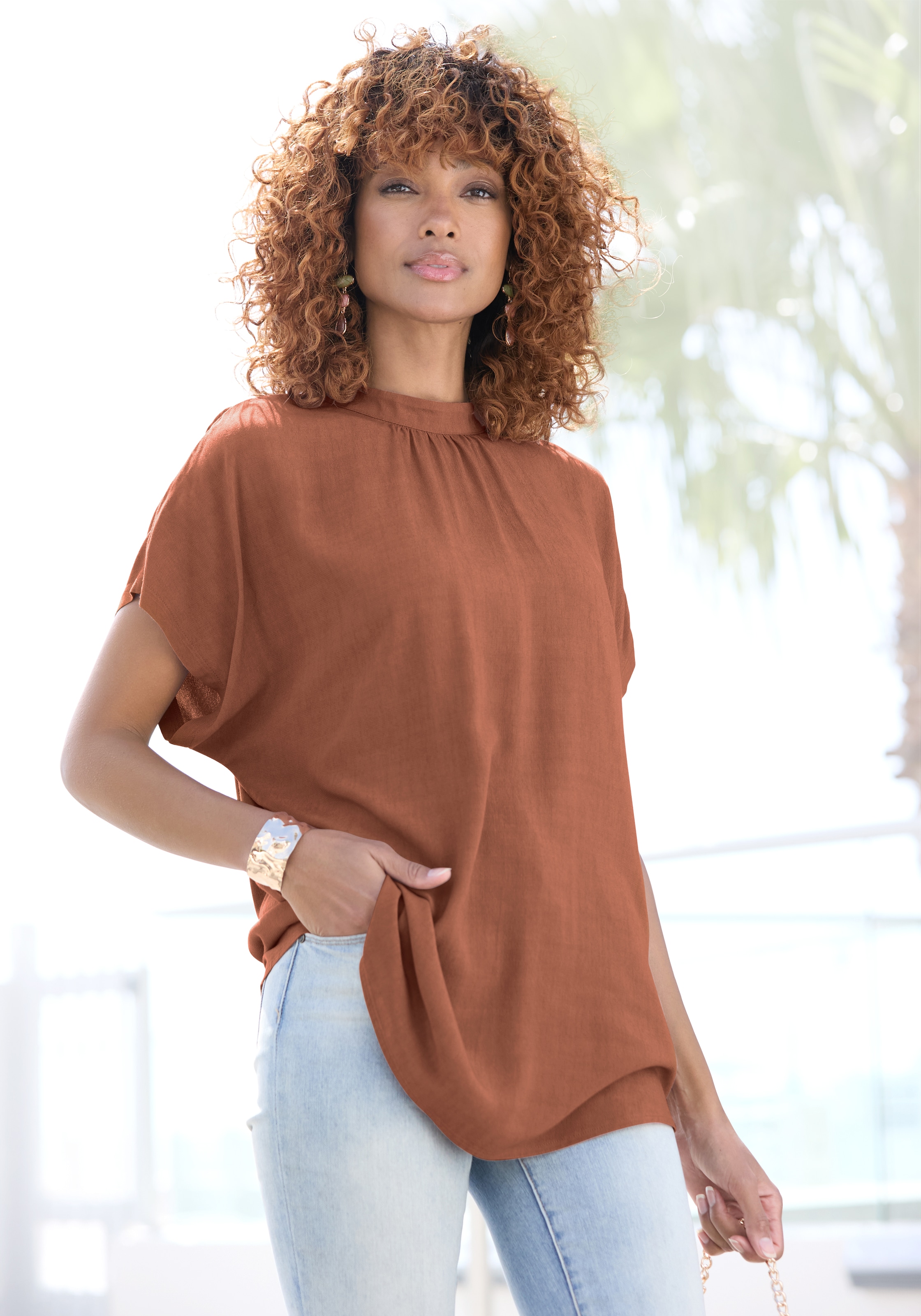 LASCANA Kurzarmbluse in lockerer Passform, Damenbluse, sportlich elegant