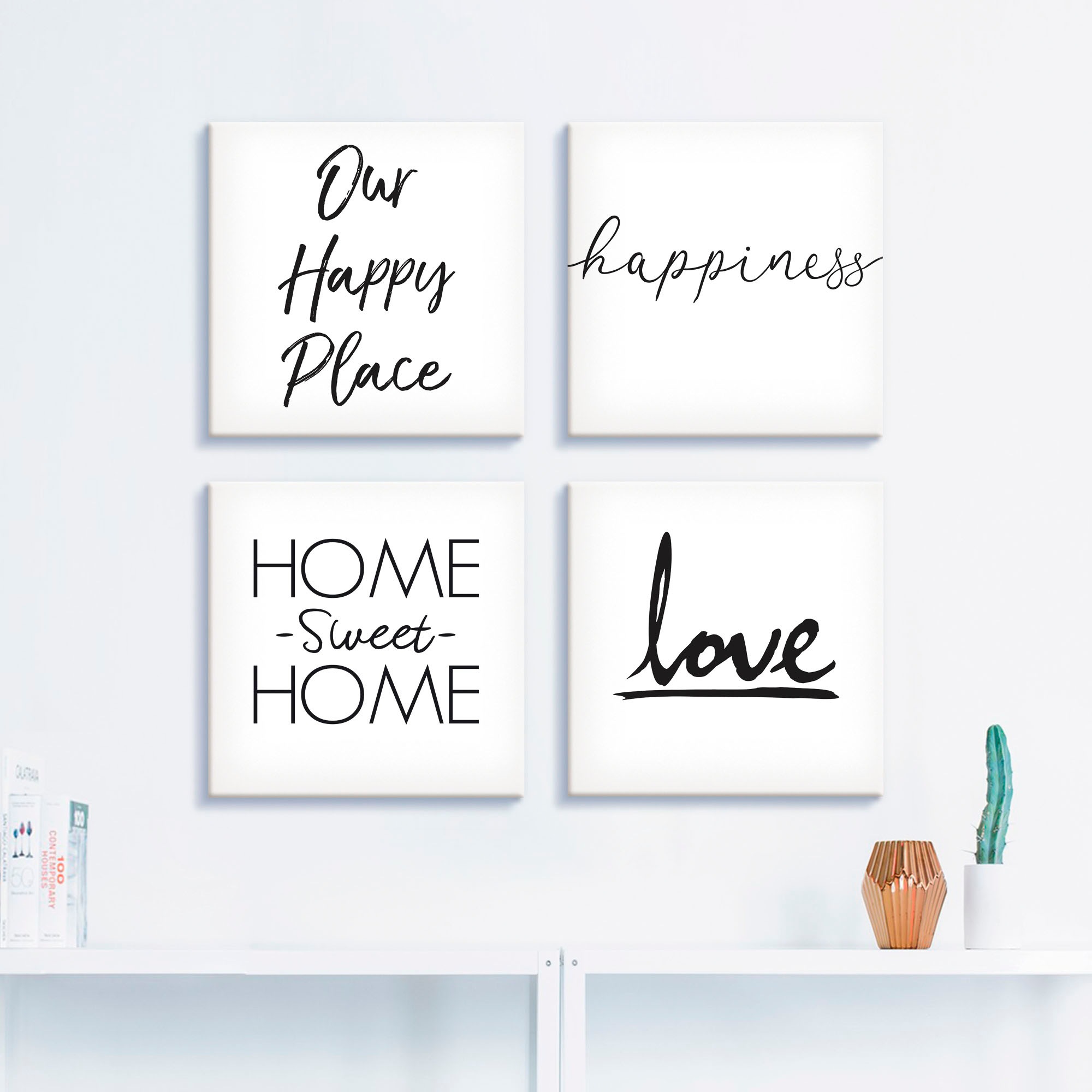 Artland Leinwandbild »Glück Liebe Trautes Heim - Glück allein«, Sprüche & Texte, (4 St.), 4er Set, verschiedene Grössen