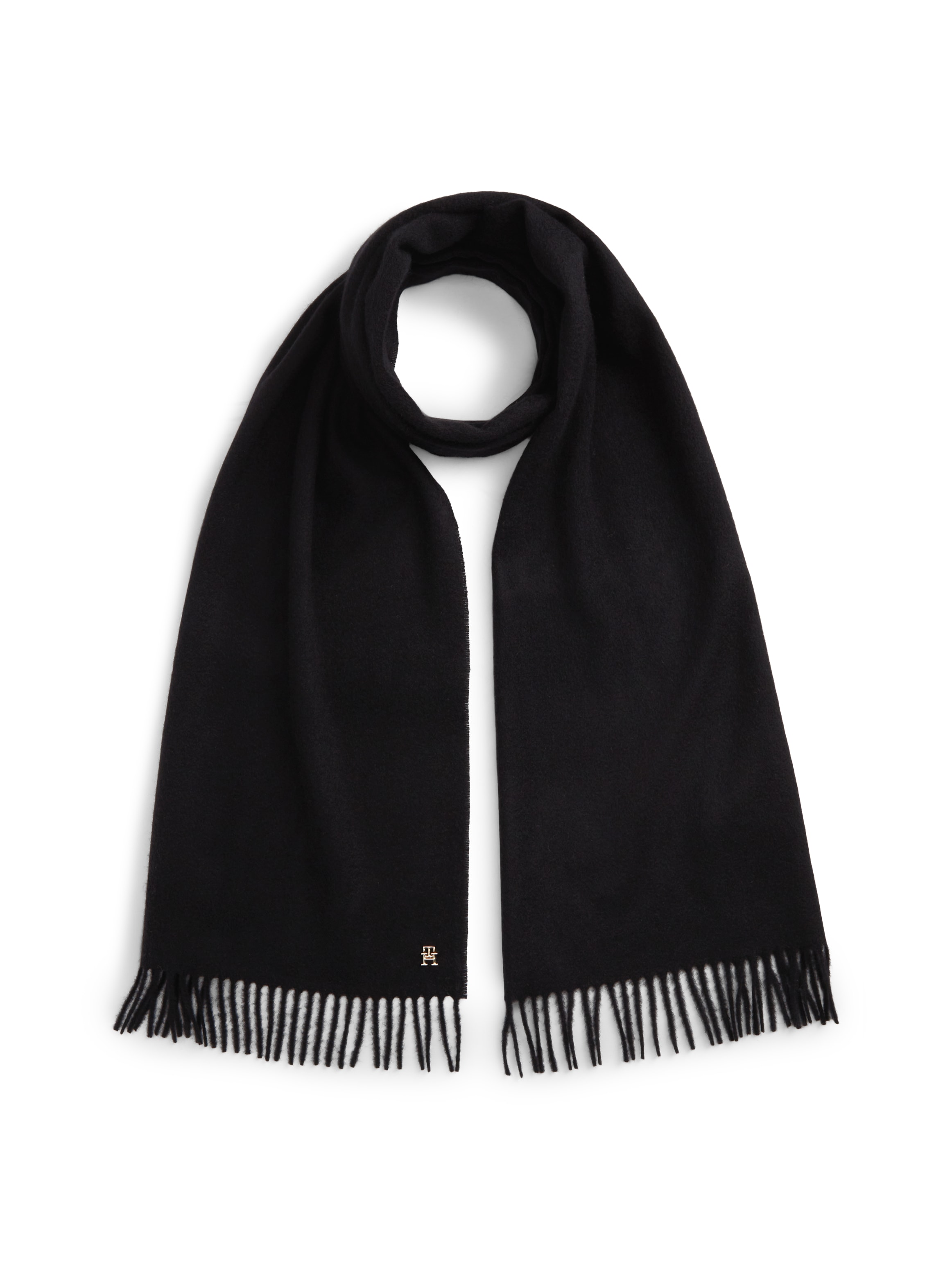 Tommy Hilfiger Damen Schwarz Loop "Cashmere Woven Scarf" Regular Fit Mit Fransen