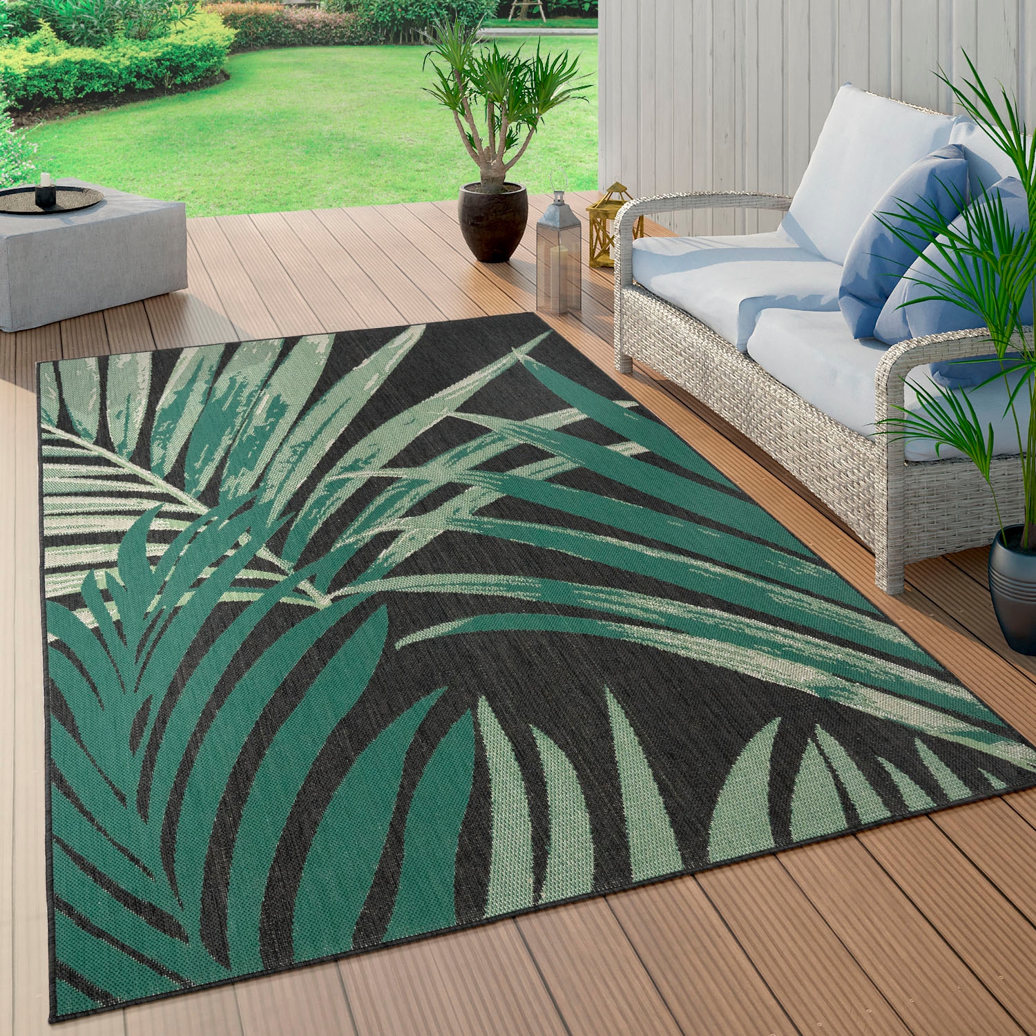 online Flachgewebe, rechteckig, Teppich Home Wohnzimmer | »Ostende Outdoor In- Motiv Paco 552«, und geeignet, Palmenblätter, kaufen Jelmoli-Versand