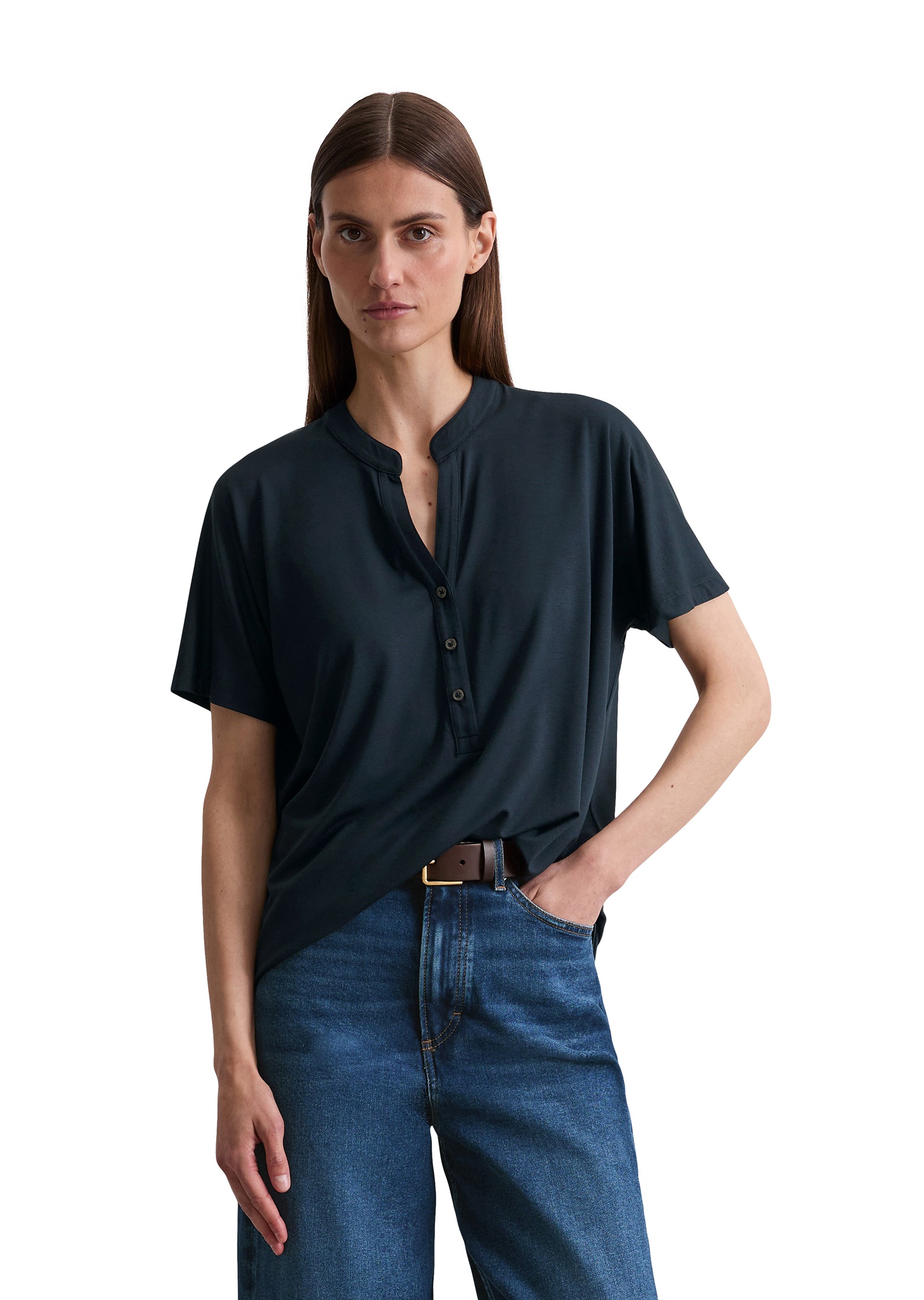 Marc O'Polo Stehkragenshirt mit Knopfleiste