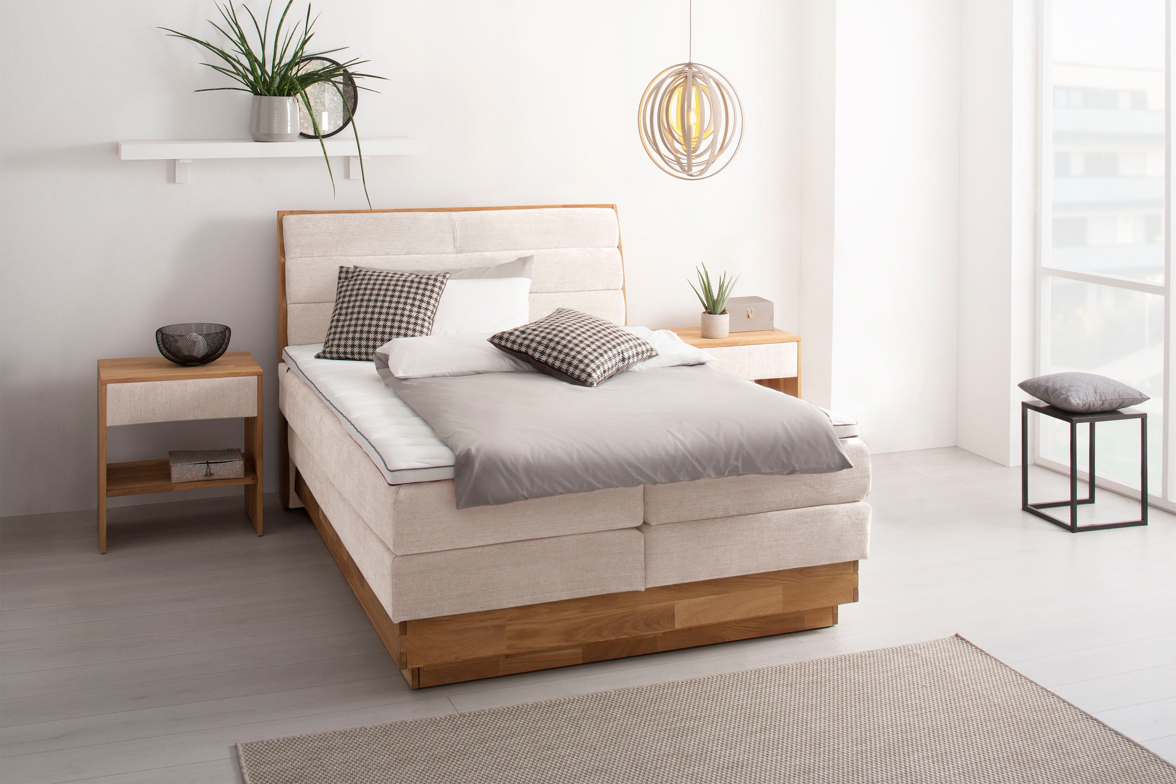GOODproduct Boxspringbett "Jenna" ohne LED-Beleuchtung, mit zertifizierten, recycelten Bezugsstoffen