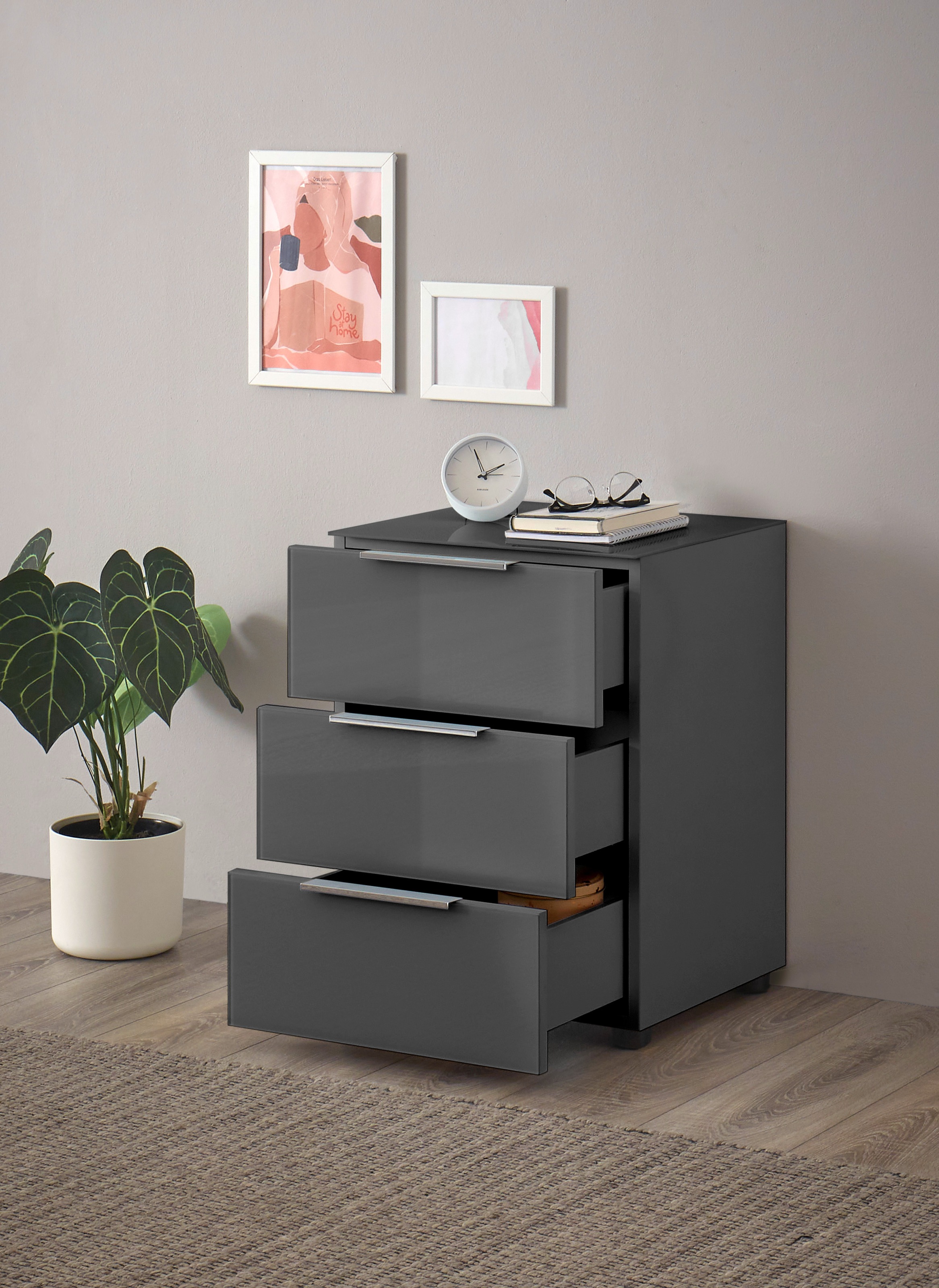 HBZ Nachtkommode »Santorin Nachtkonsole, BxHxT 45x61x40 cm«, (1 St.), Breite 45cm, Softclose für Schubkästen, Melaminbeschichtung