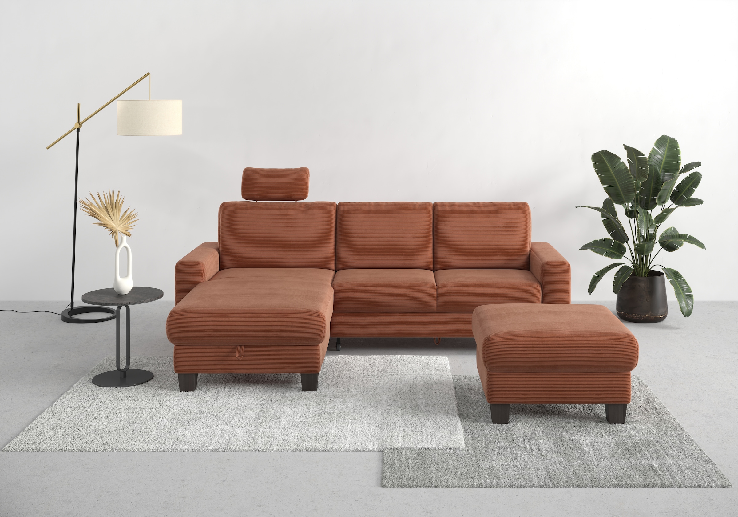 Home affaire Ecksofa "Summer L-Form" mit Recamiere, mit oder ohne Bettfunktion und Bettkasten, Cord-Bezug