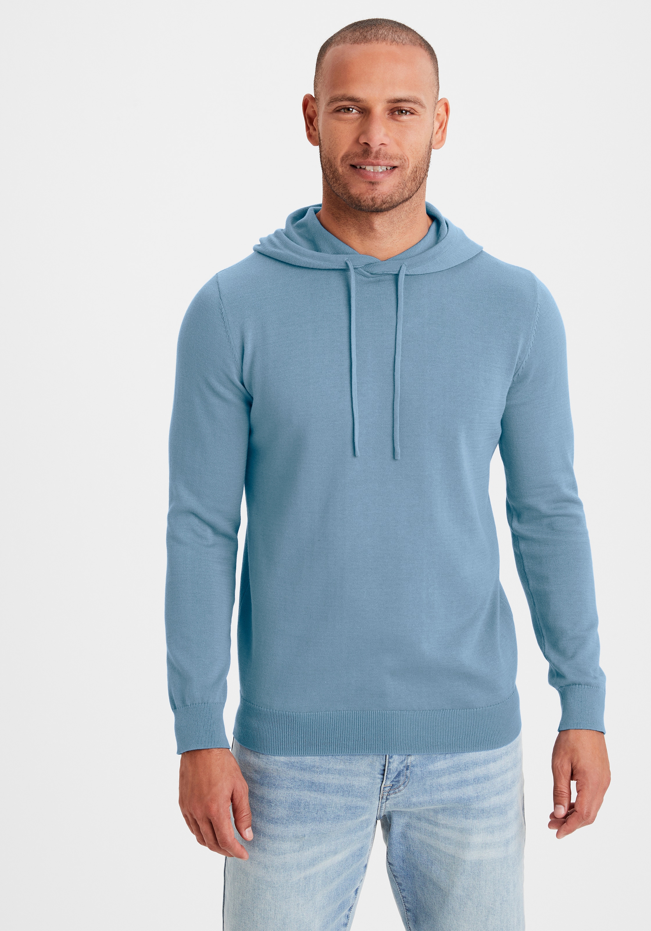 H.I.S Hoodie », Strickpullover mit Kapuze«, Feinstrick aus pflegeleichter Baumwollmischung