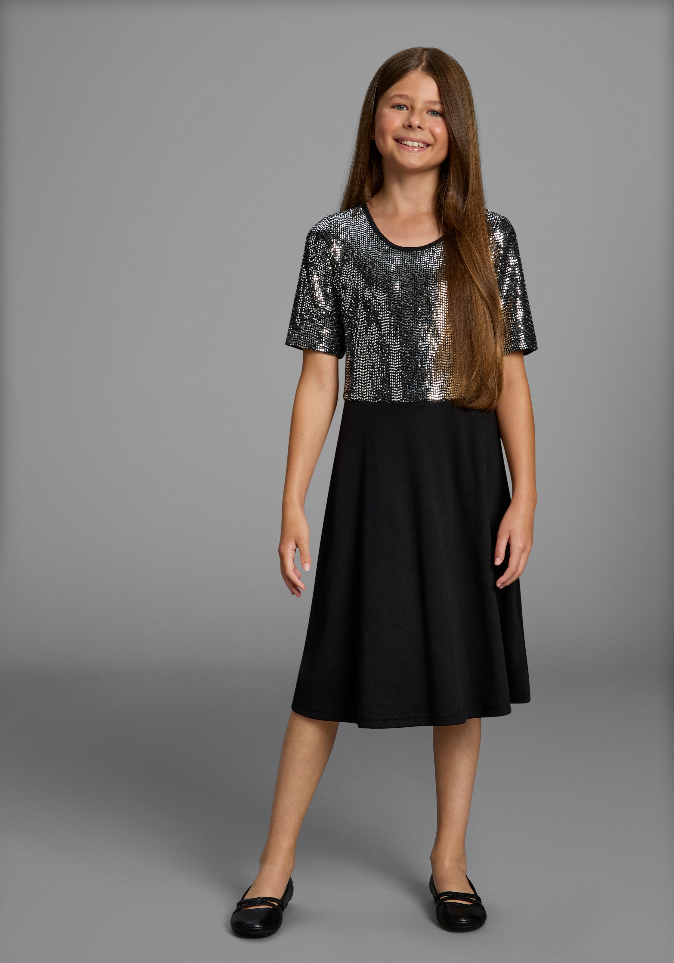 Bruno Banani Jerseykleid »Kleid in Pailletten-Optik«, NEUHEIT: BRUNO BANANI für TEENS! Shirtkleid in Pailletten-Optik