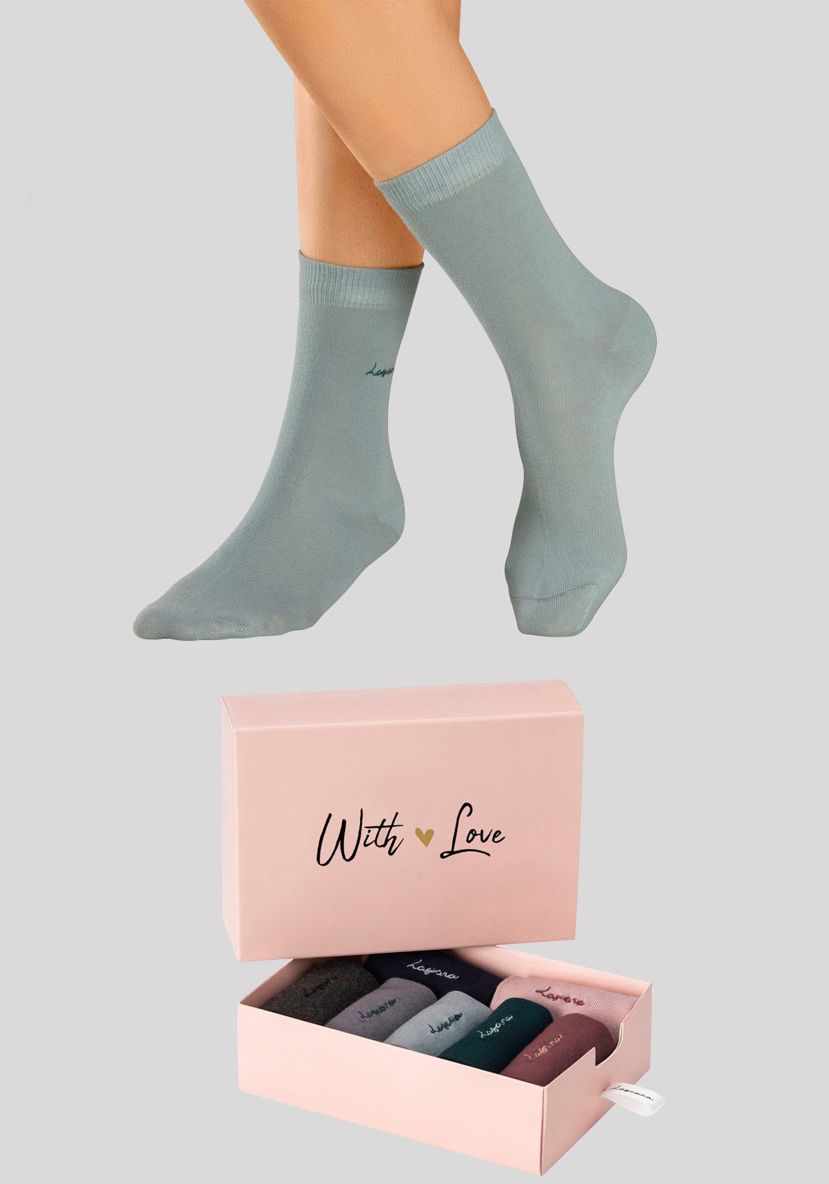 LASCANA Basicsocken, (Box, 7 Paar), mit hochwertiger Logo Stickerei